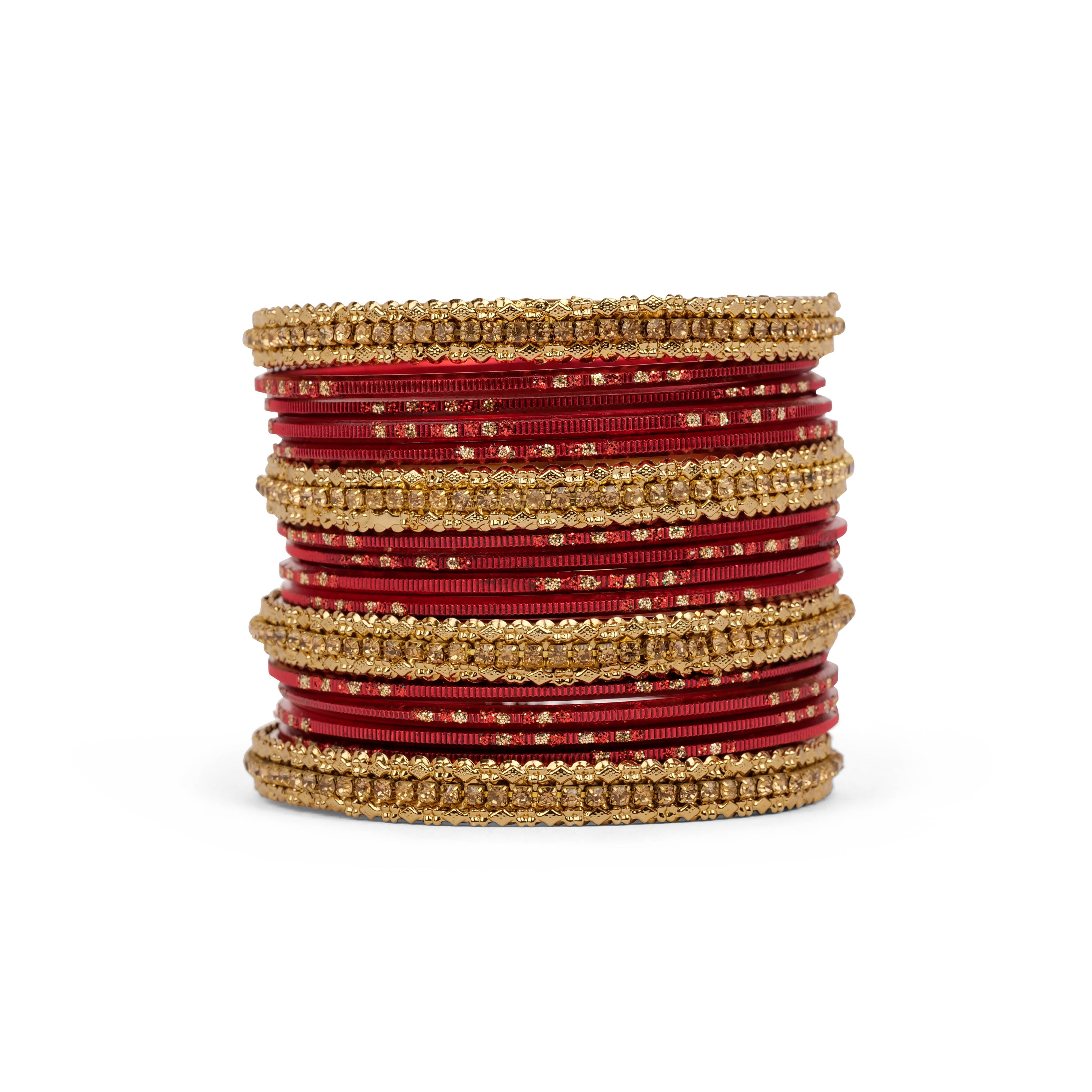 Simple Bangle Set in Red and Antique Gold