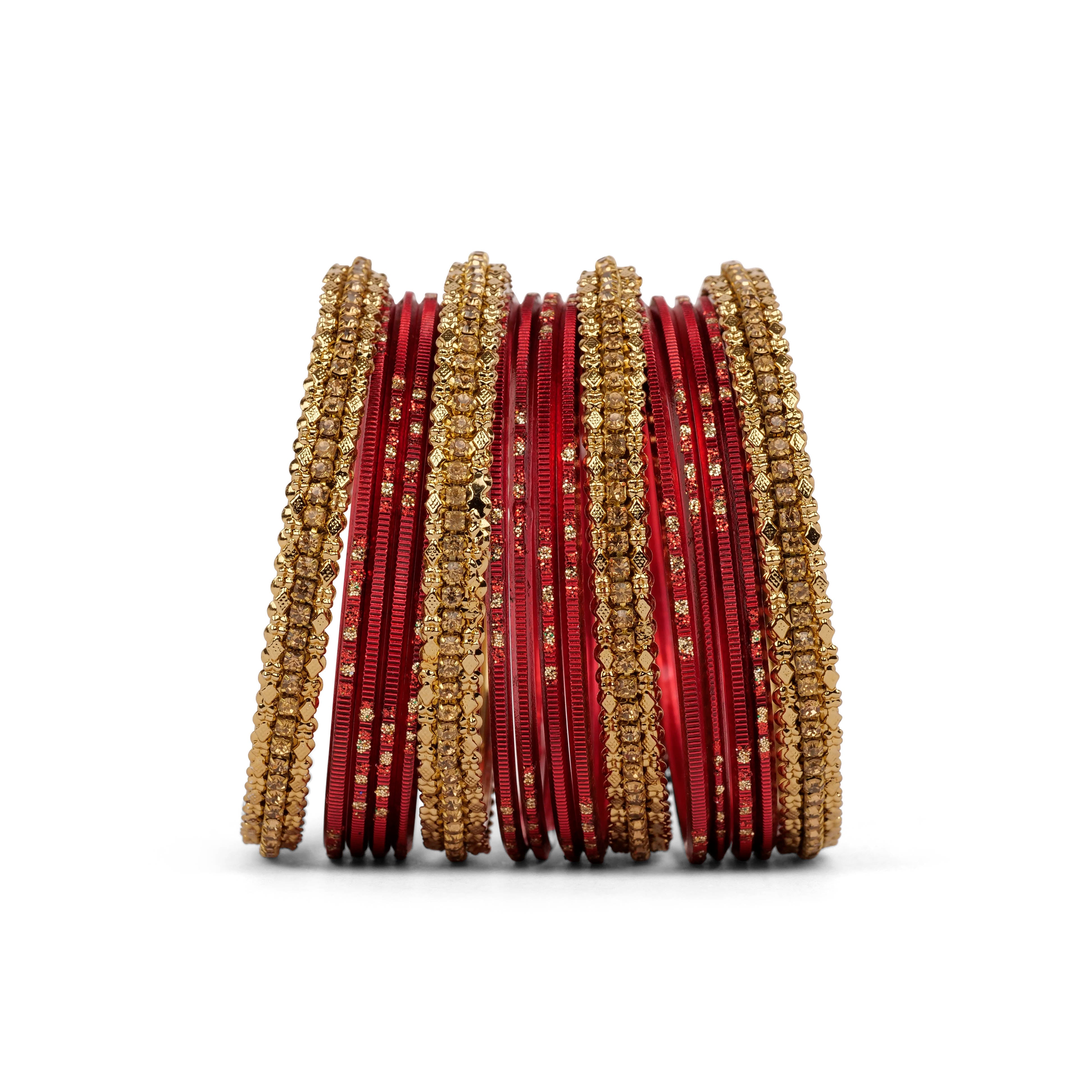 Simple Bangle Set in Red and Antique Gold