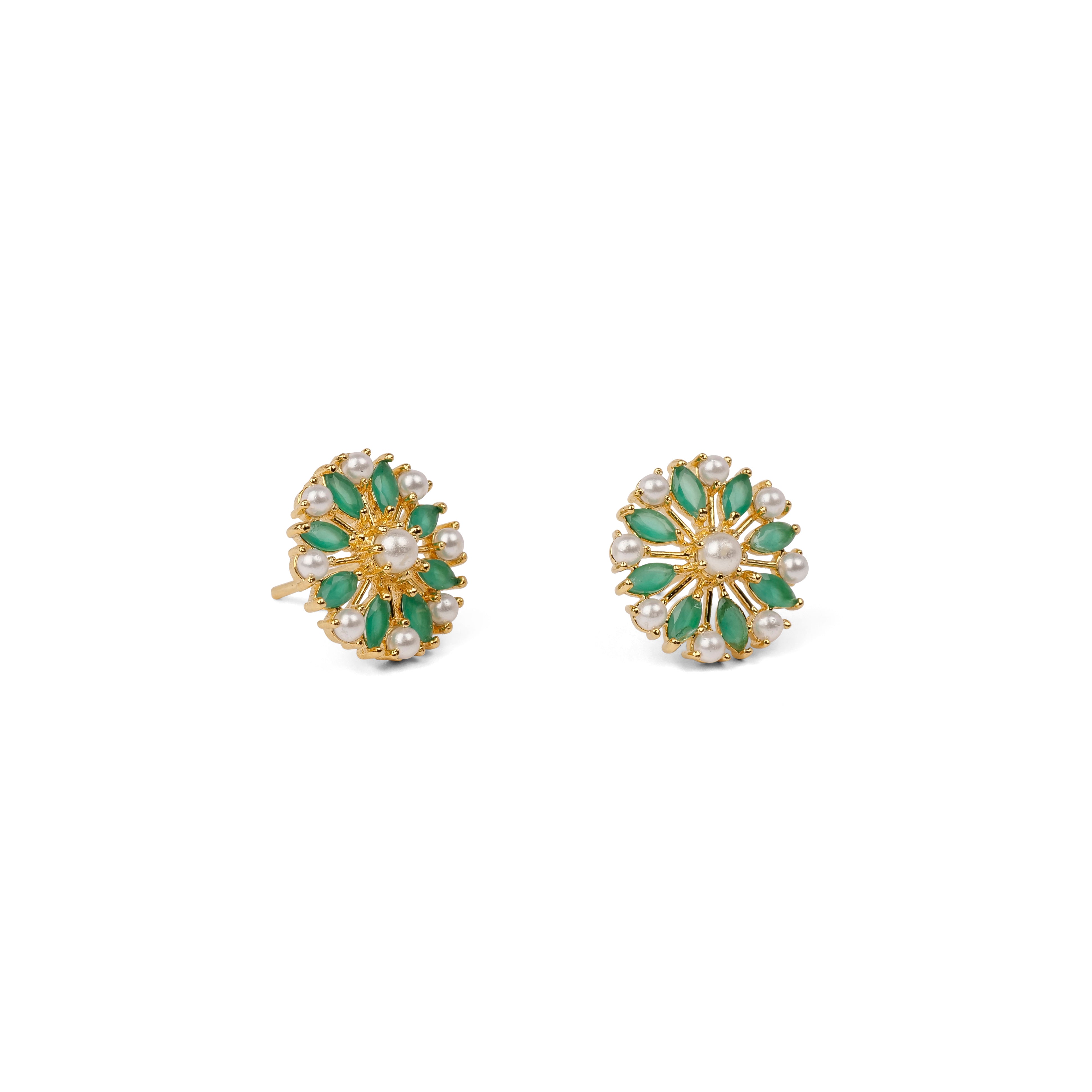 Prachi Rajasthani Ear Studs in Pearl and Green