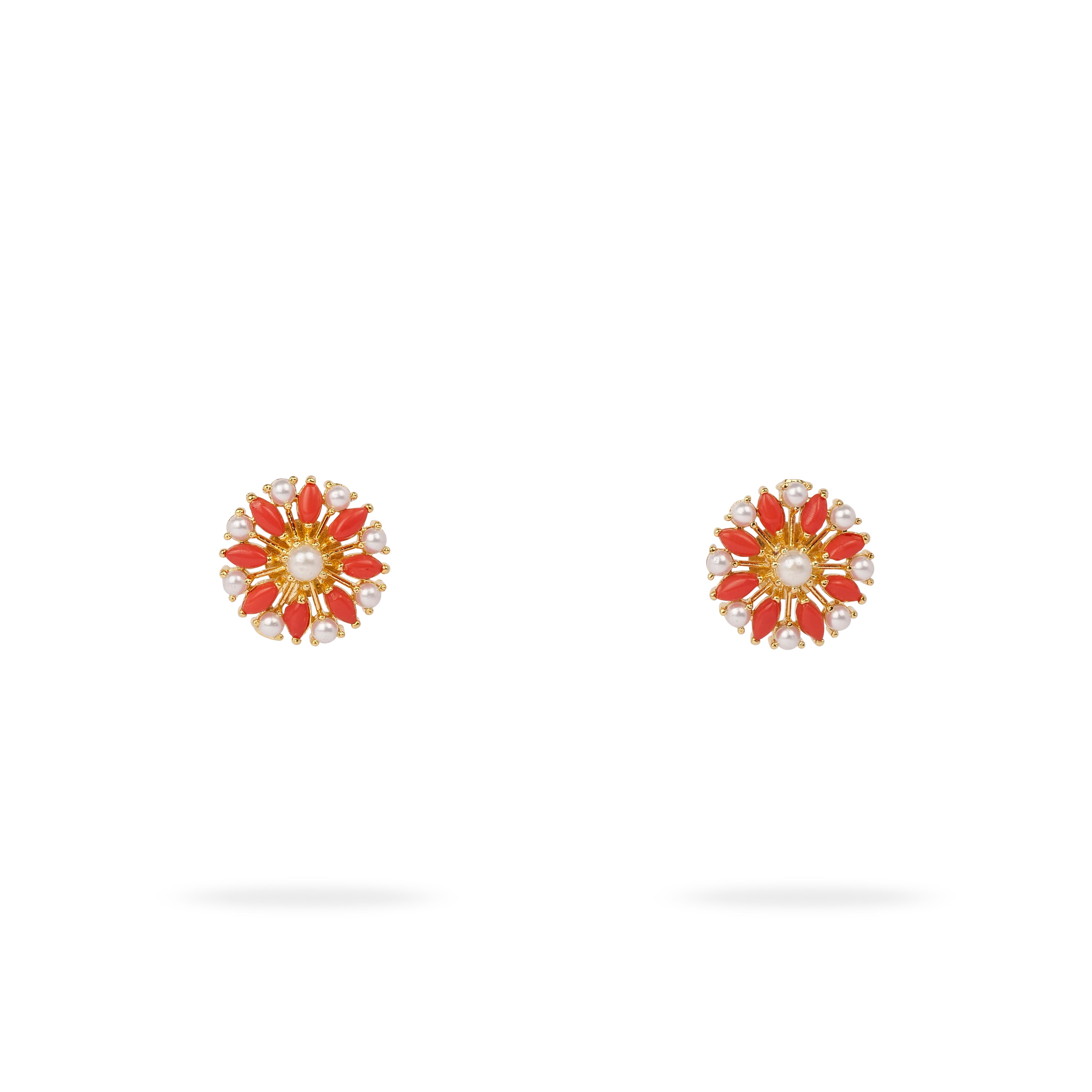 Prachi Rajasthani Ear Studs in Orange and Pearl