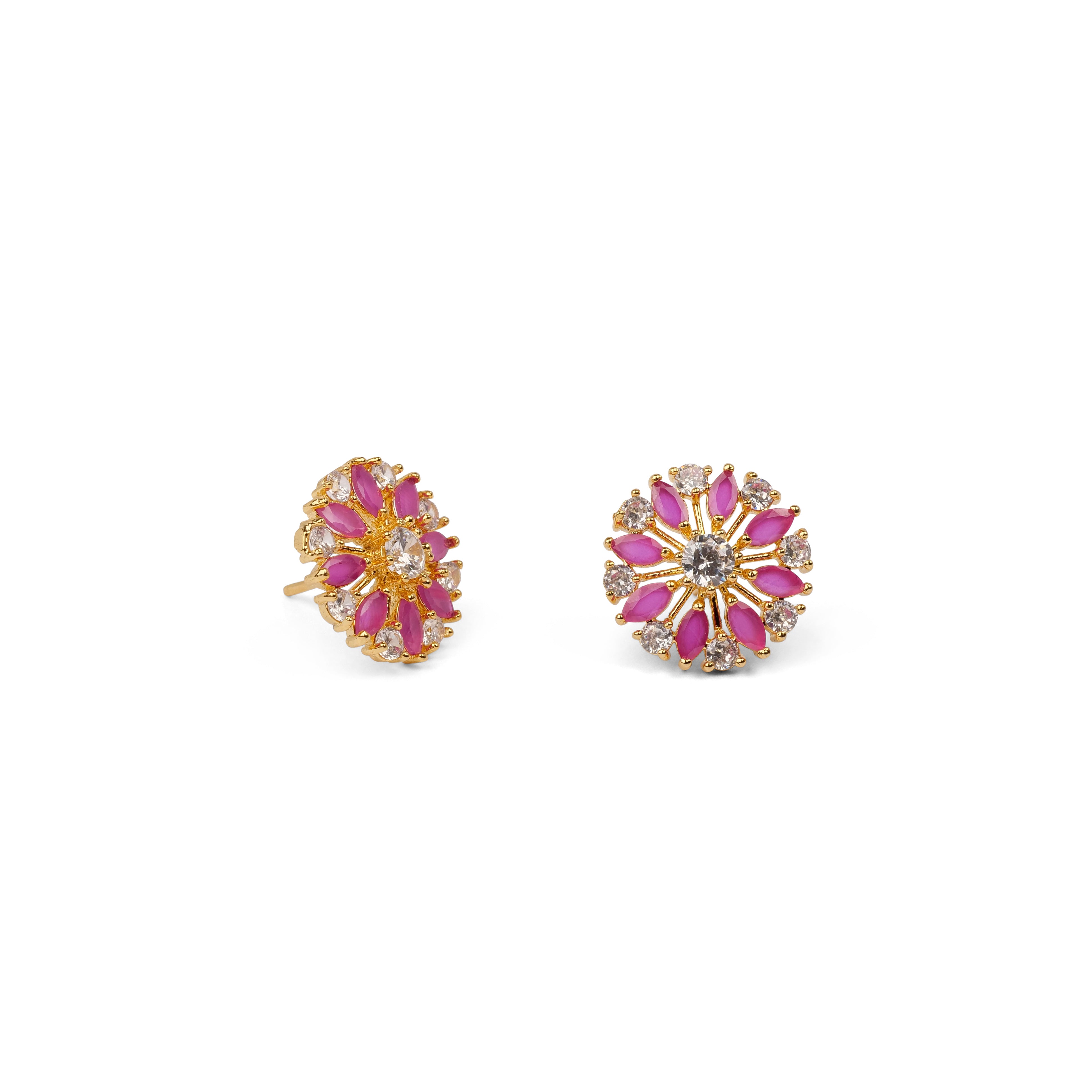 Prachi Rajasthani Ear Studs in Ruby and White