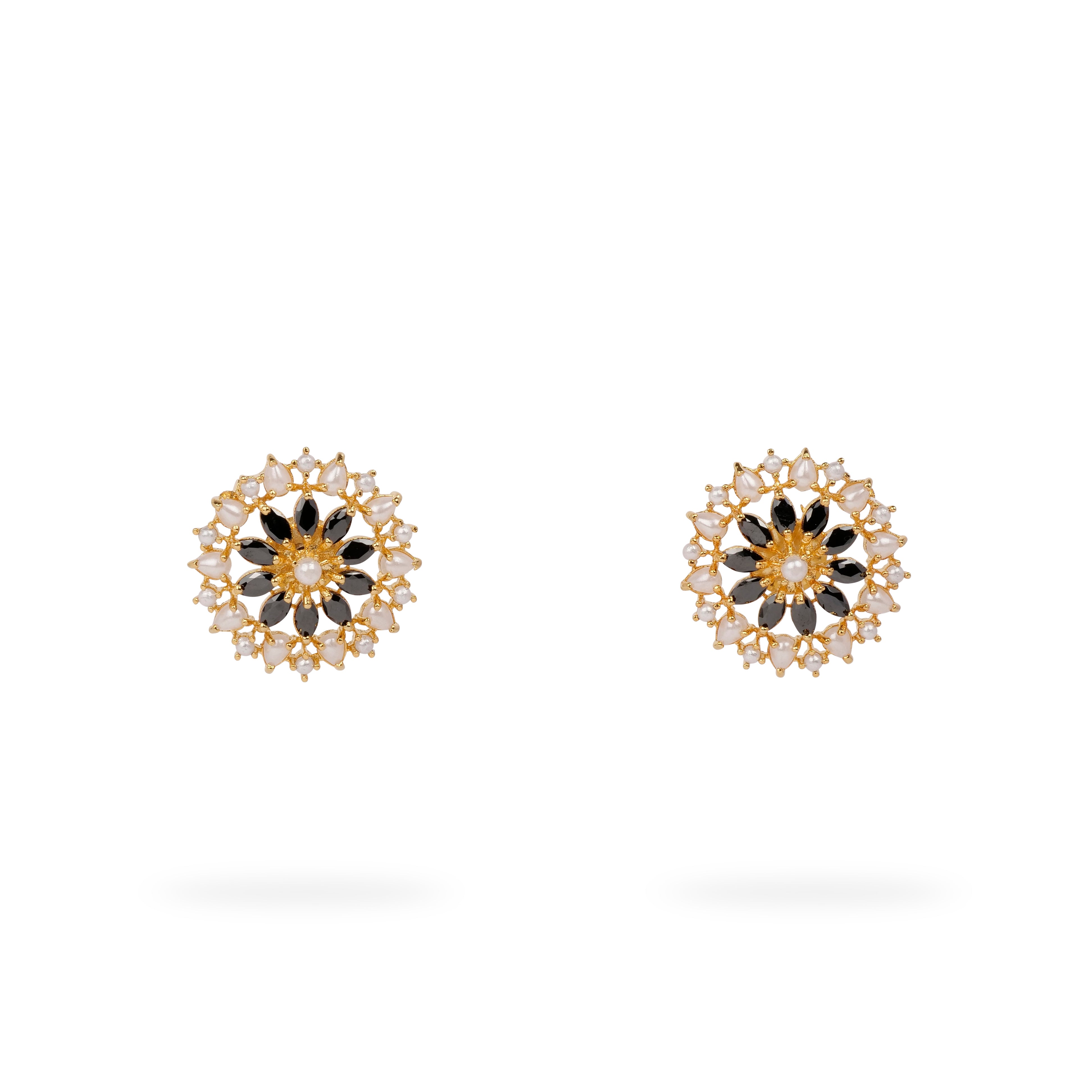 Zaina Rajasthani Ear Studs in Pearl and Black