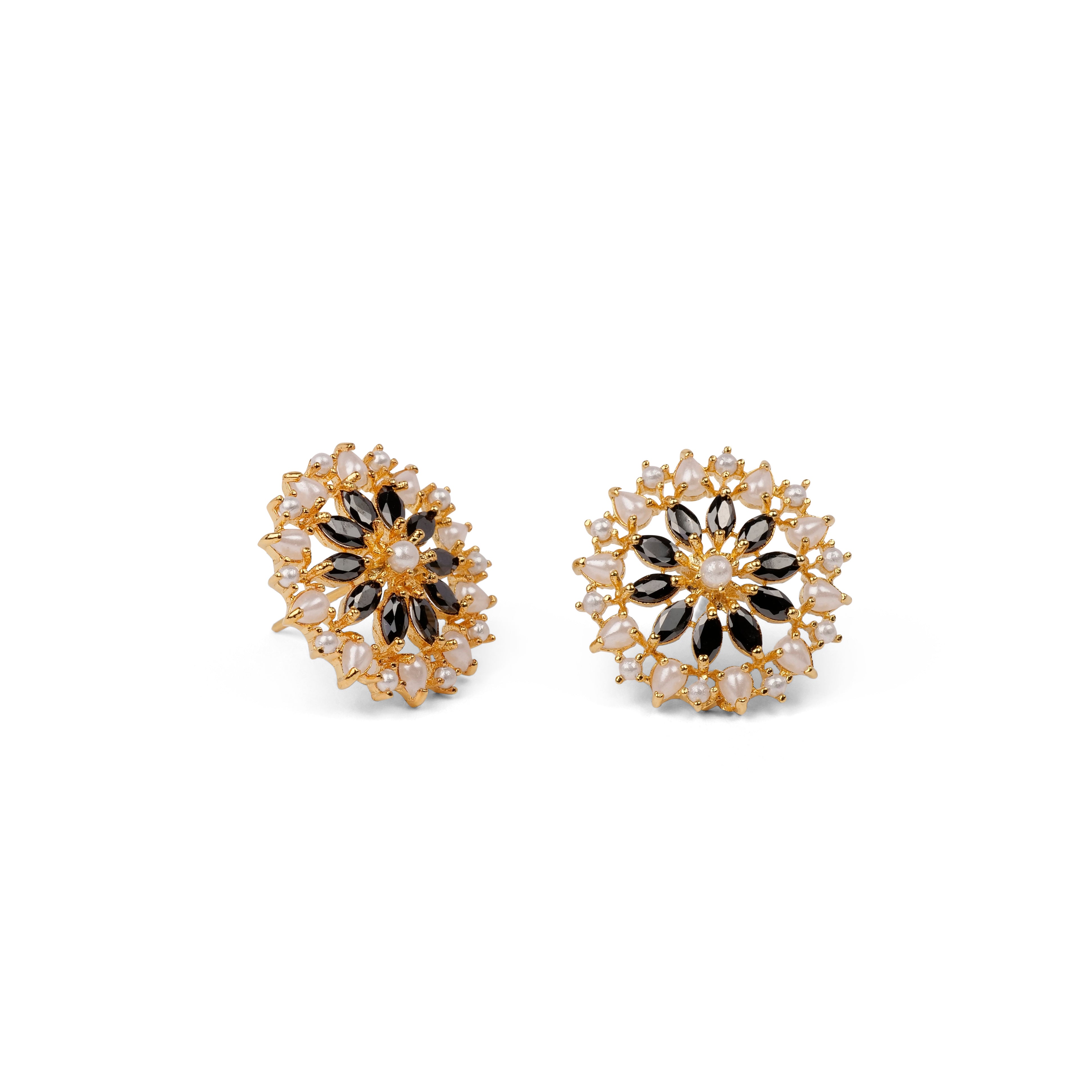 Zaina Rajasthani Ear Studs in Pearl and Black