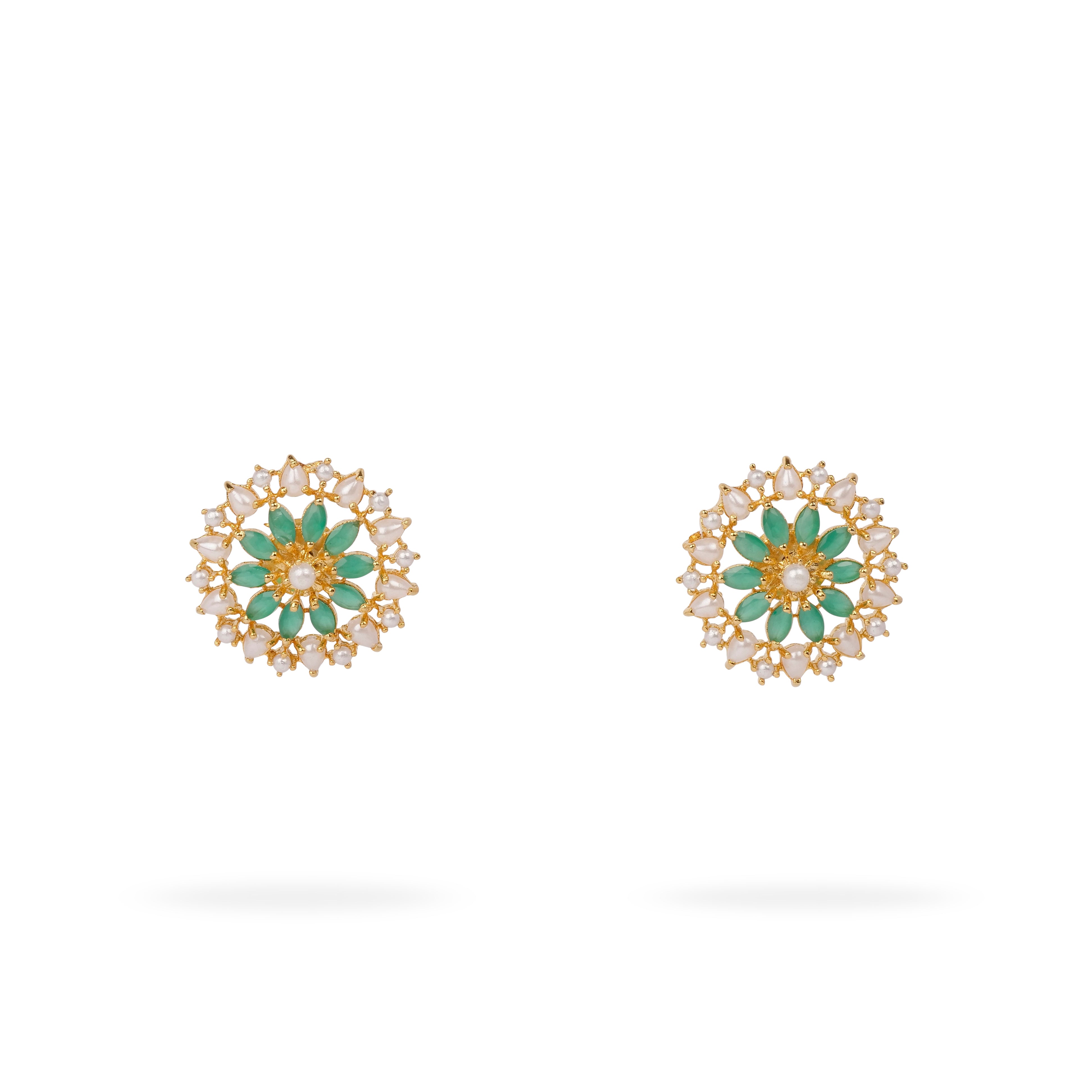 Zaina Rajasthani Ear Studs in Pearl and Green