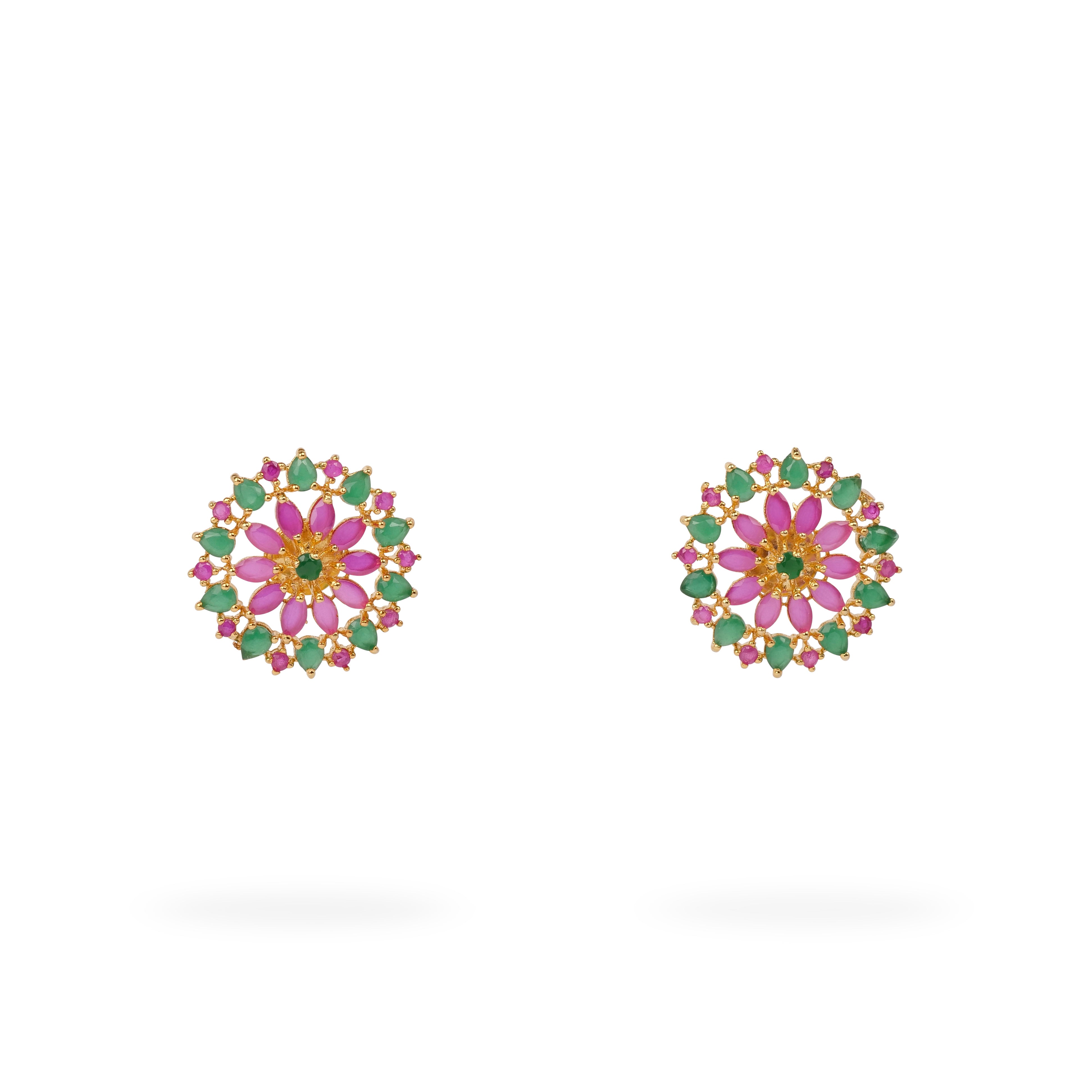 Zaina Rajasthani Ear Studs in Ruby and Green