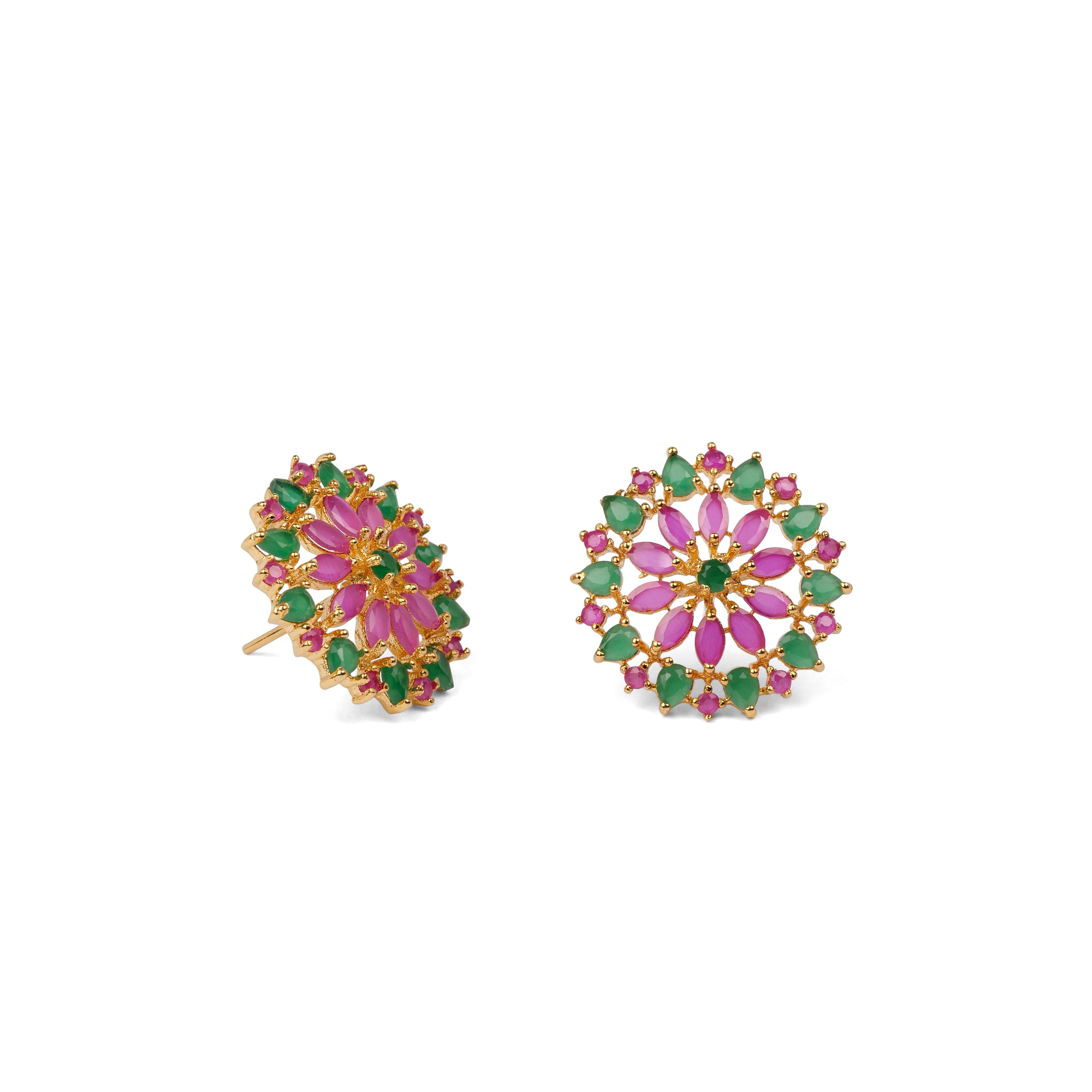 Zaina Rajasthani Ear Studs in Ruby and Green