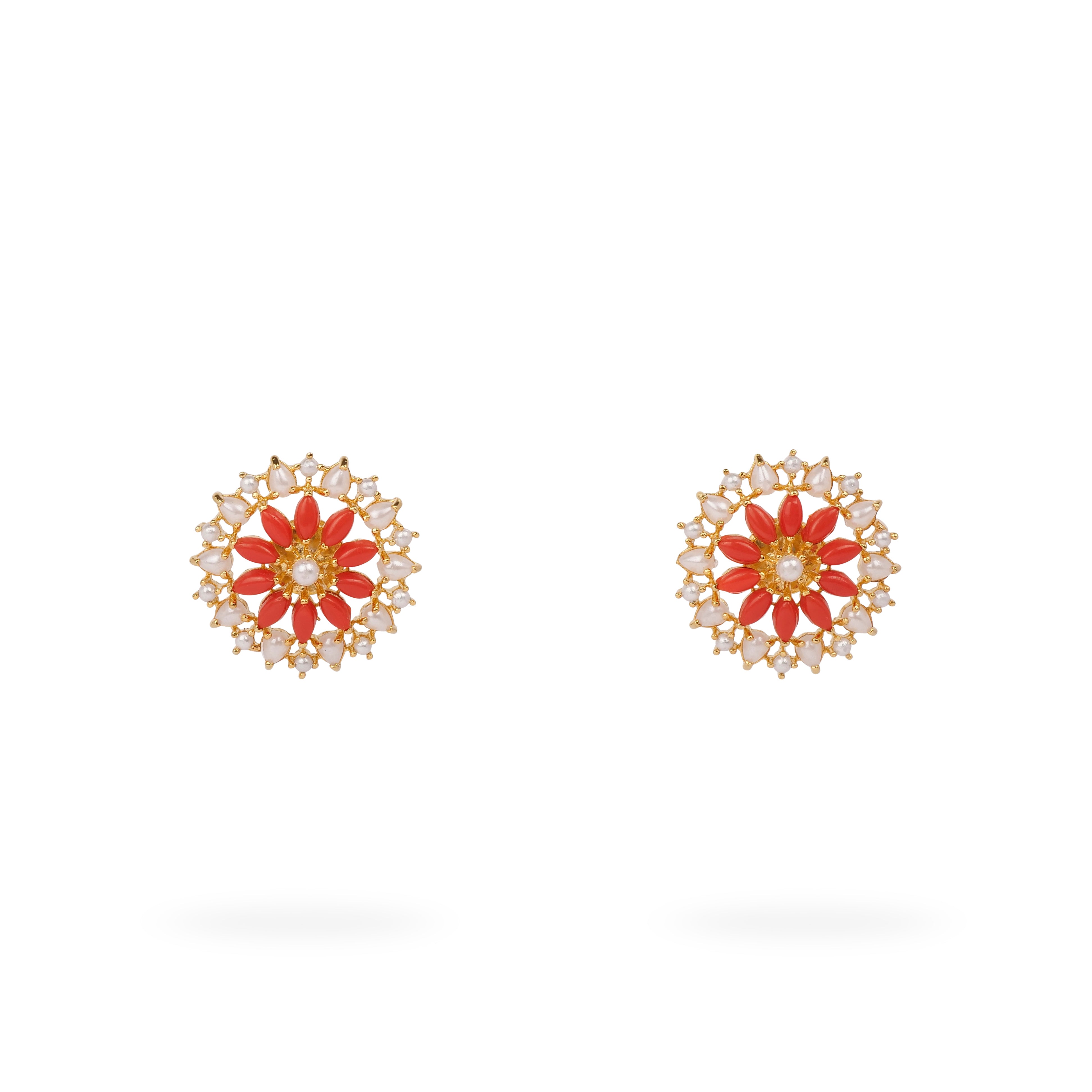 Zaina Rajasthani Ear Studs in Ruby and Orange