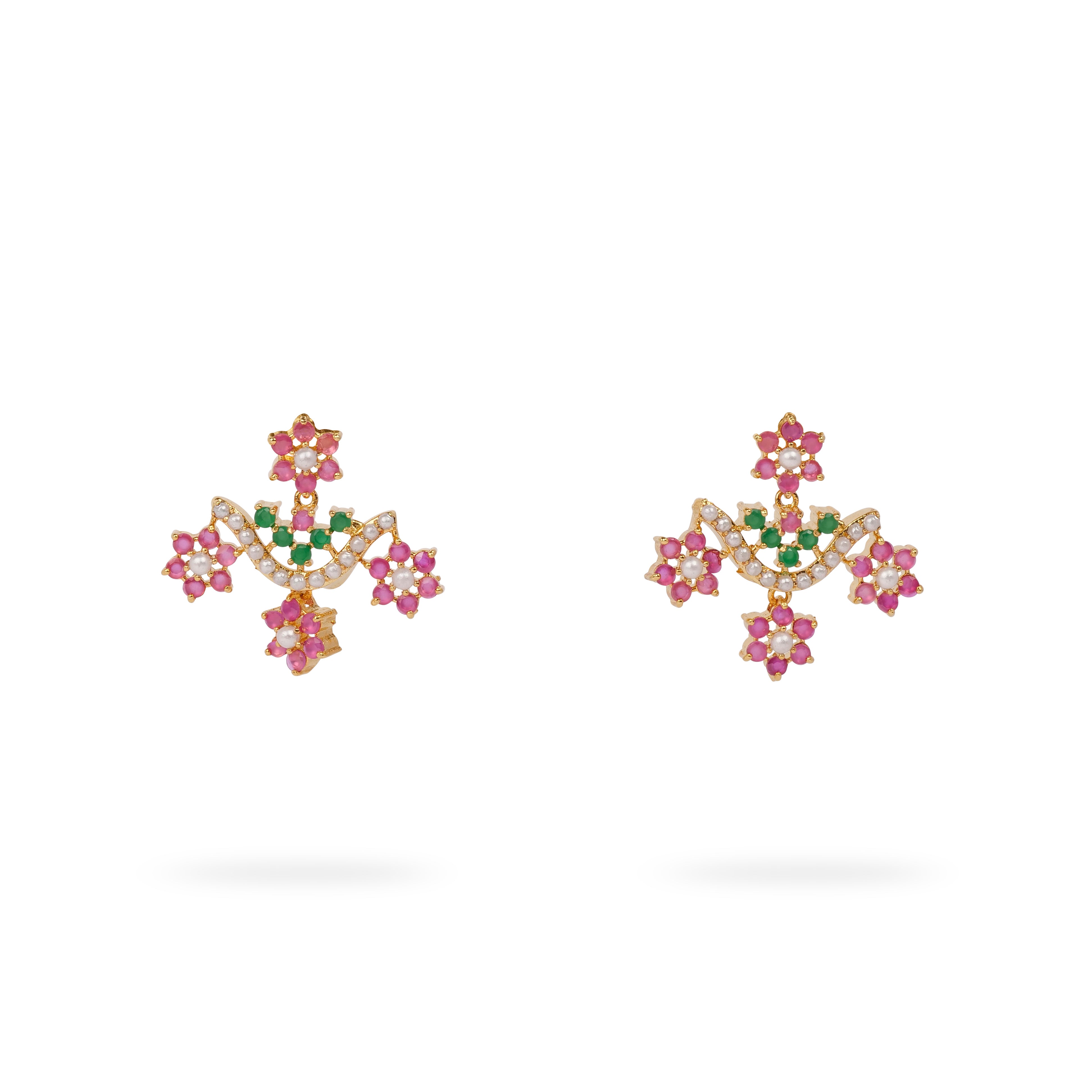 Phulki Rajasthani Necklace Set in Ruby and Green