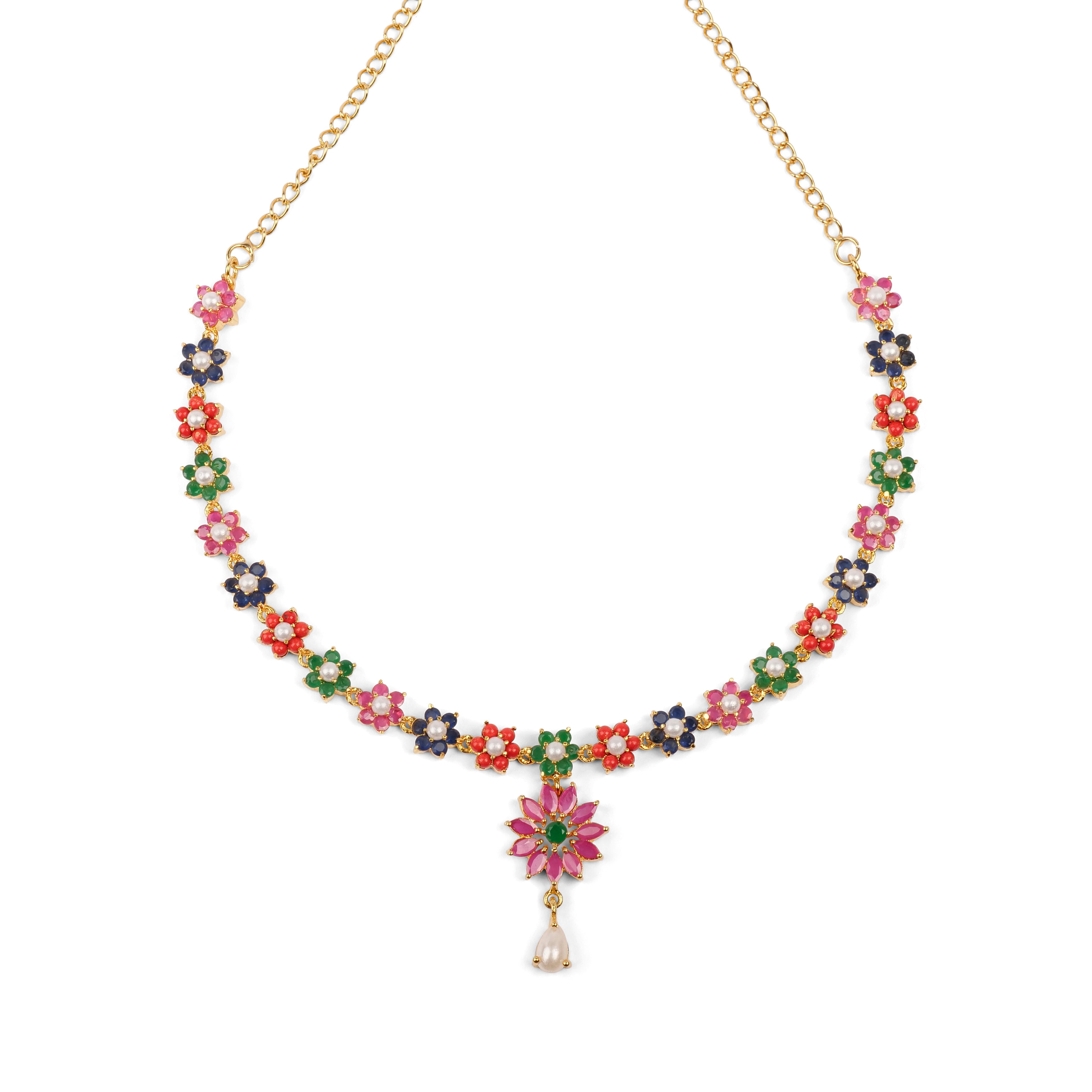 Jahaan Rajasthani Necklace Set in Ruby and Green