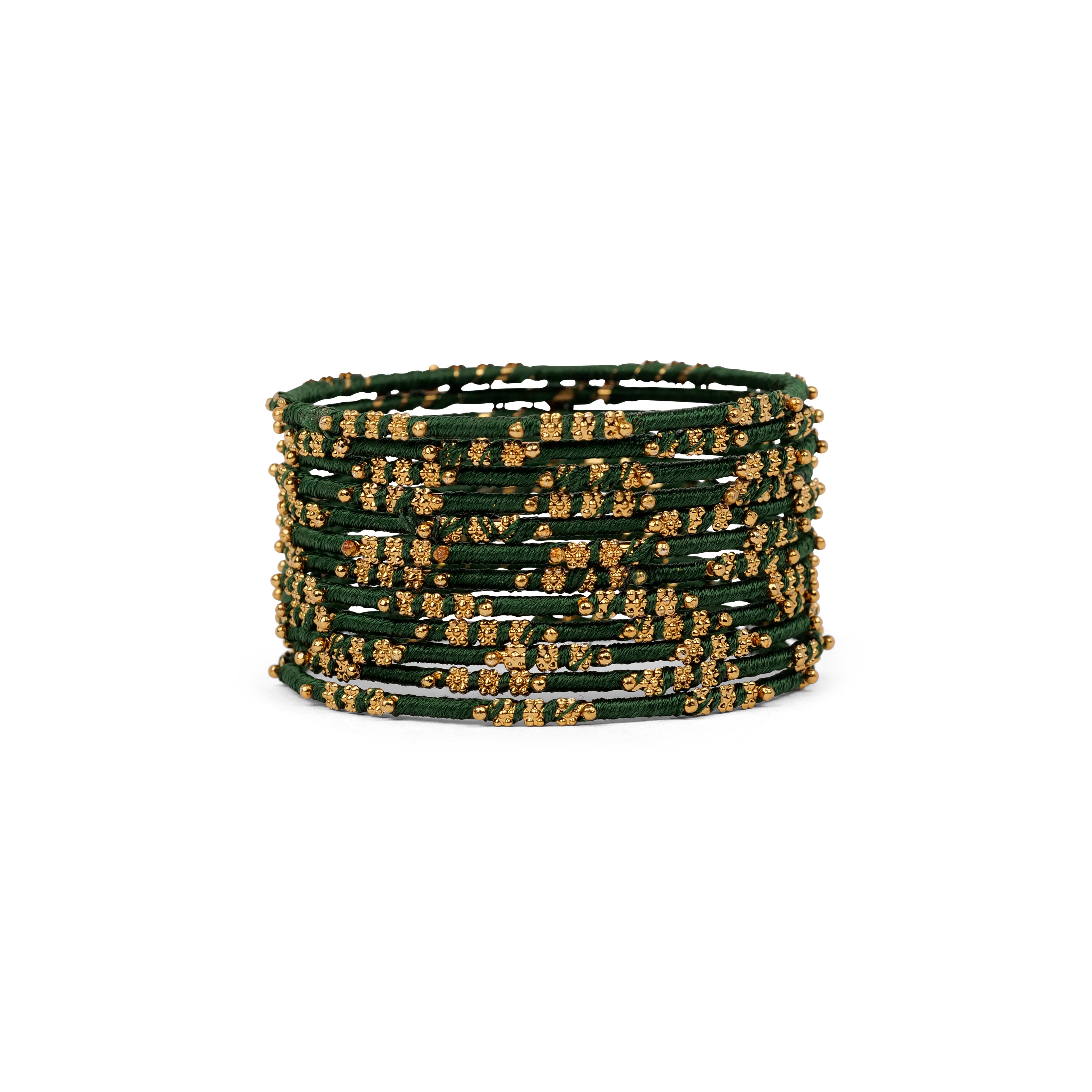 Dark Green Floral Thread Bangles