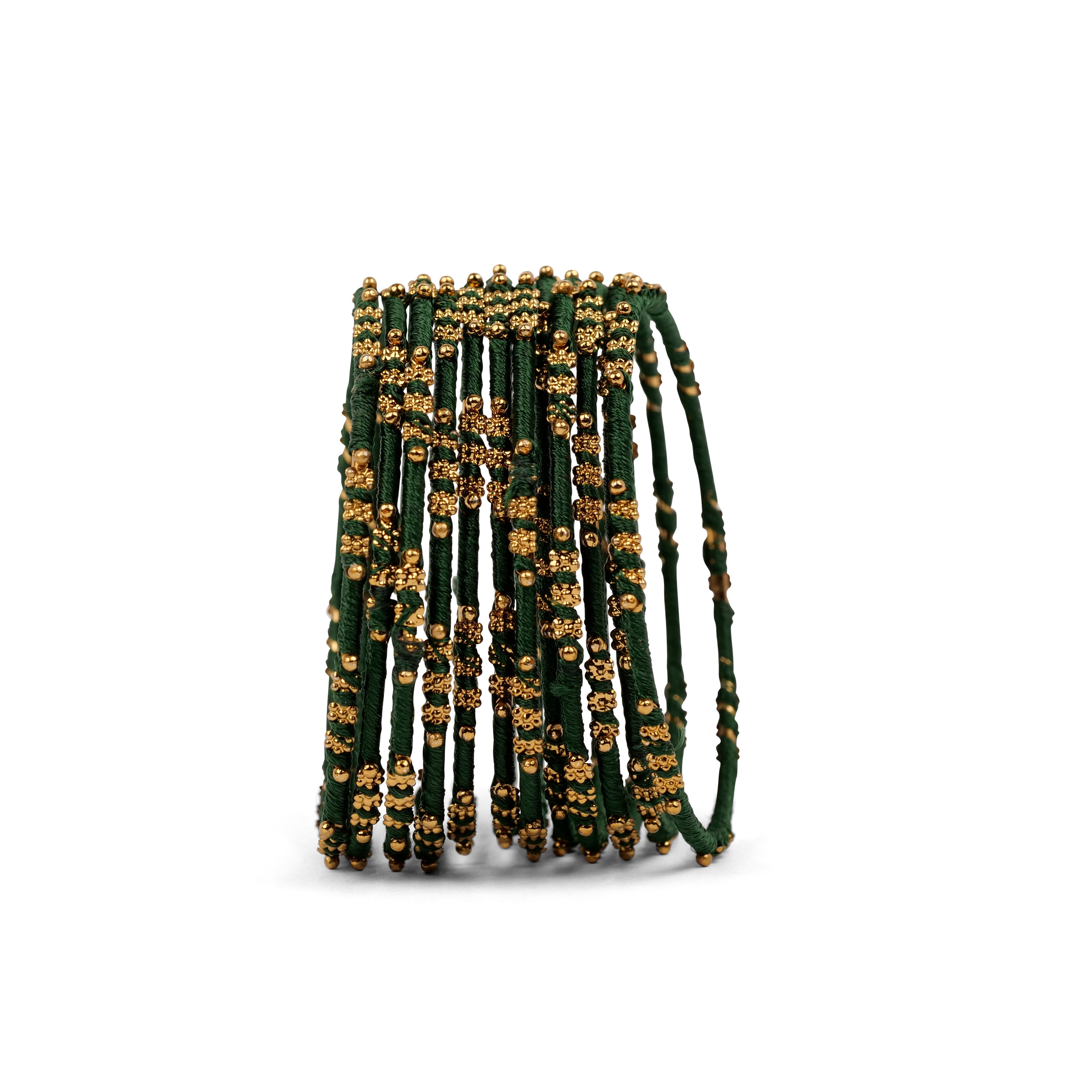 Dark Green Floral Thread Bangles