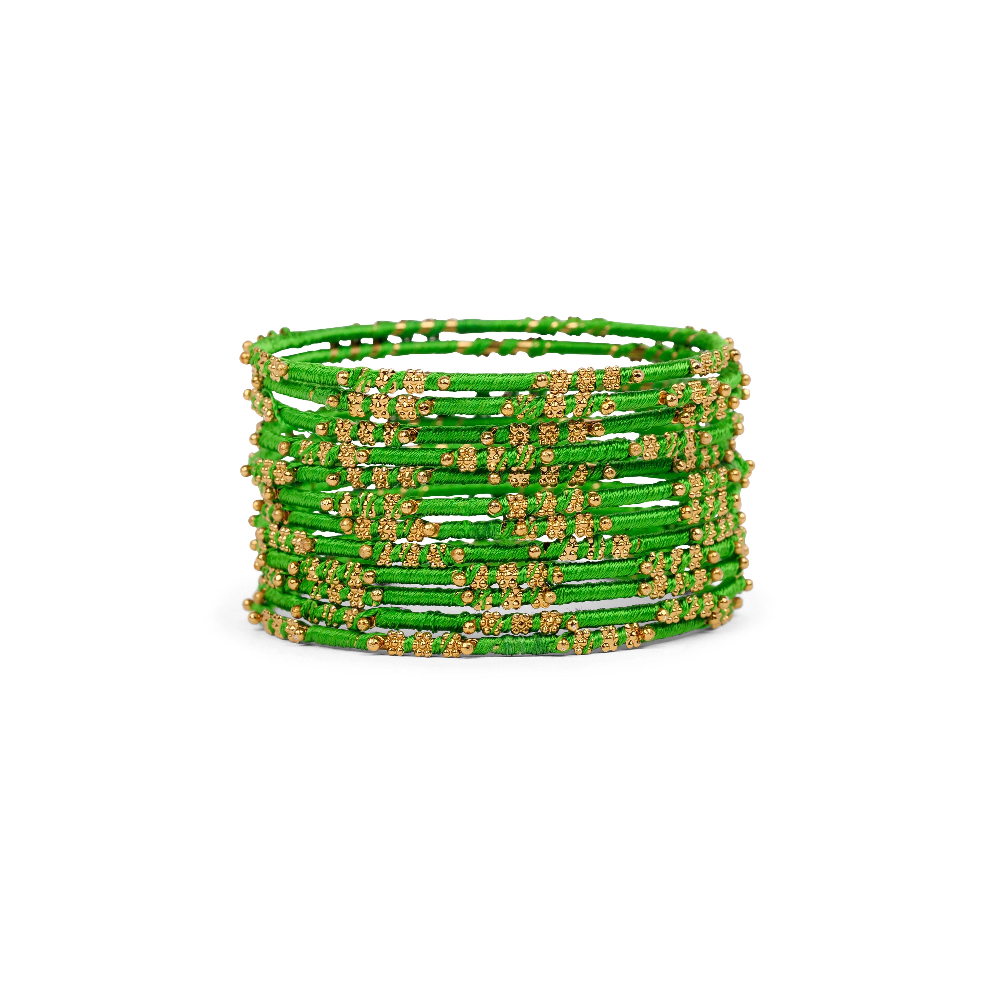 Green Floral Thread Bangles