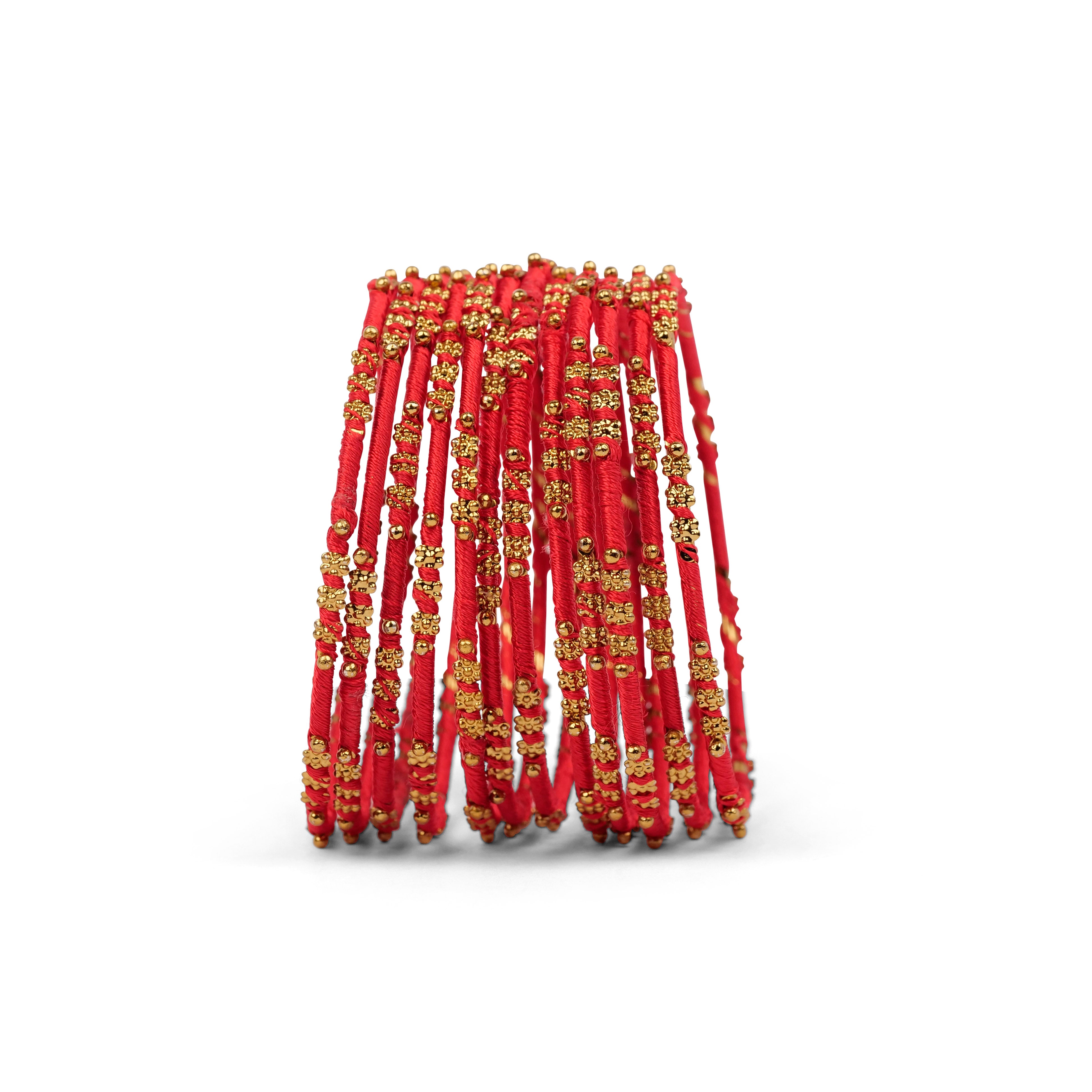 Red Floral Thread Bangles