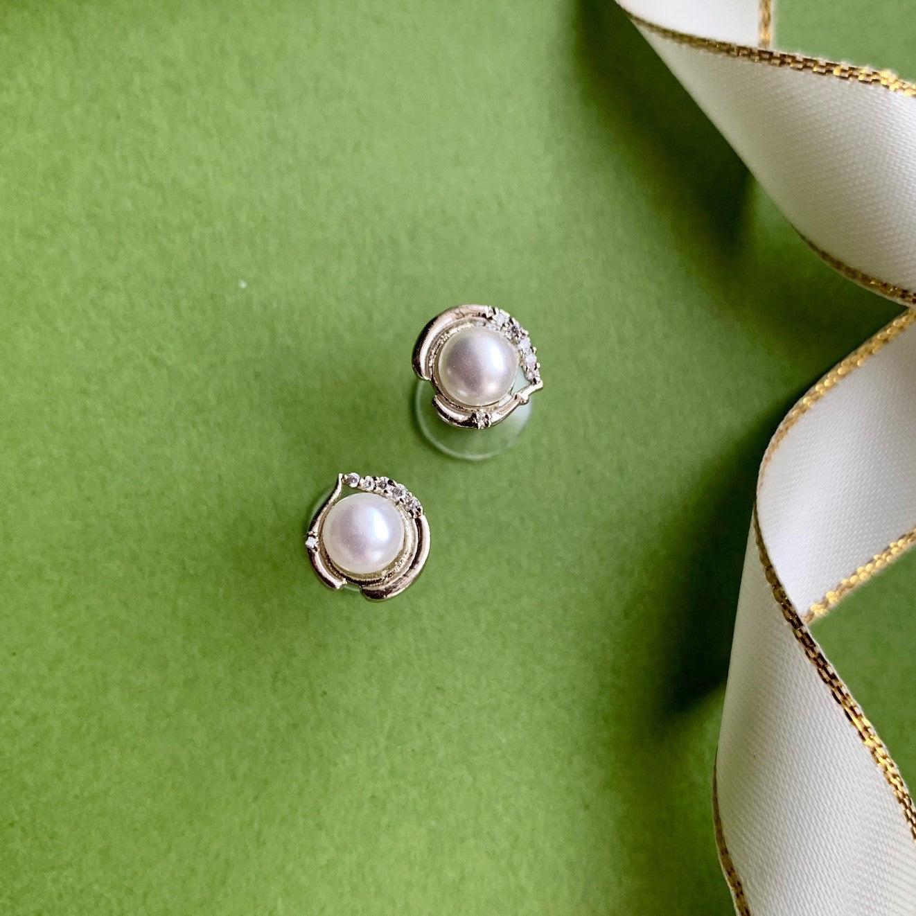 Elegant Pearl Ear Studs in Rhodium
