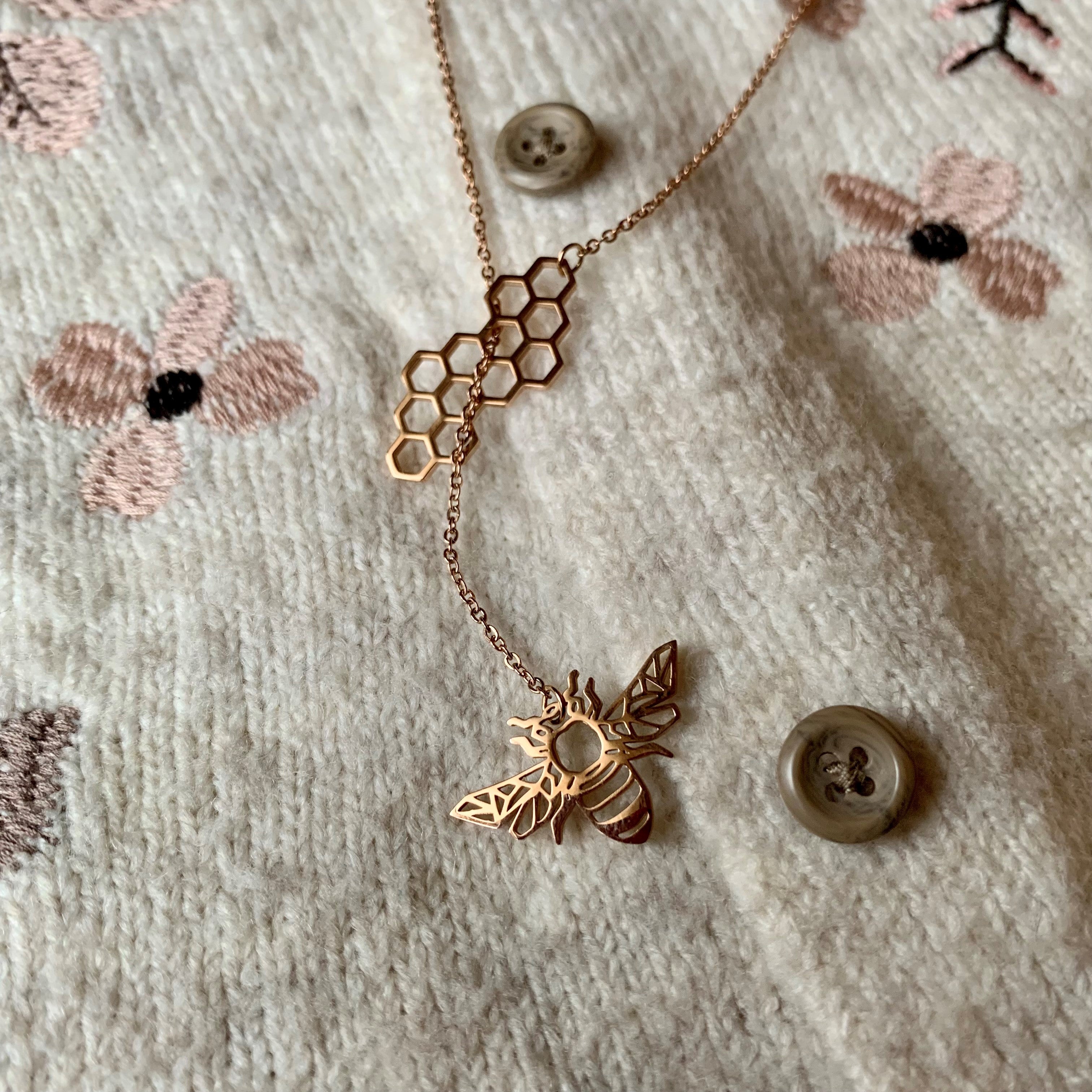 Honey Bee Necklace in Rose Gold