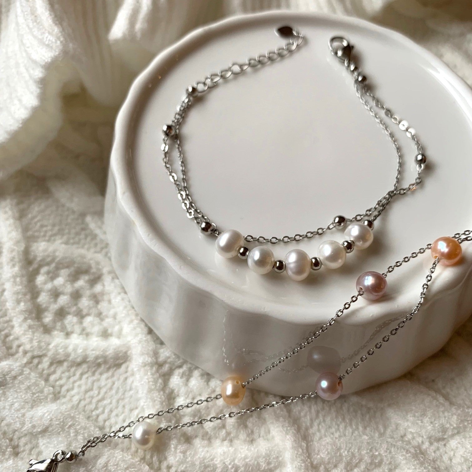 Tonal Double Row Pearl Bracelet