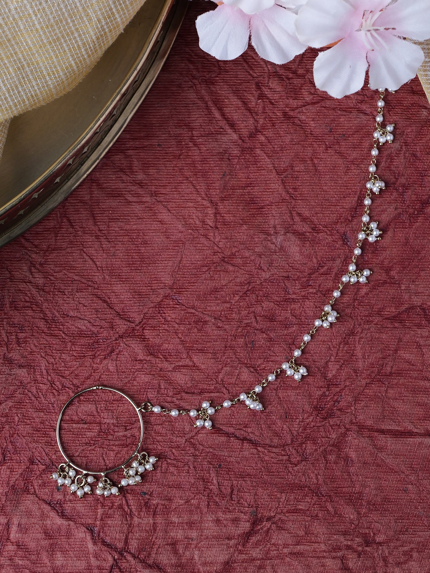 1.25" Cluster Bead Bridal Nose Ring in White