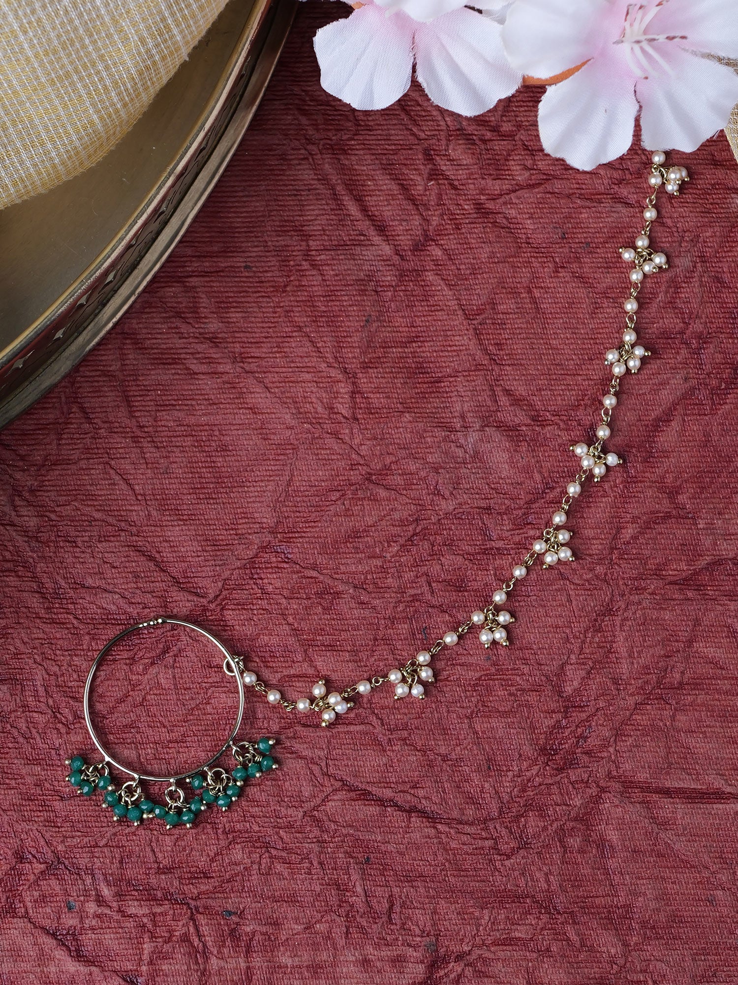 1.25 Cluster Inch Bead Bridal Nose Ring in Green
