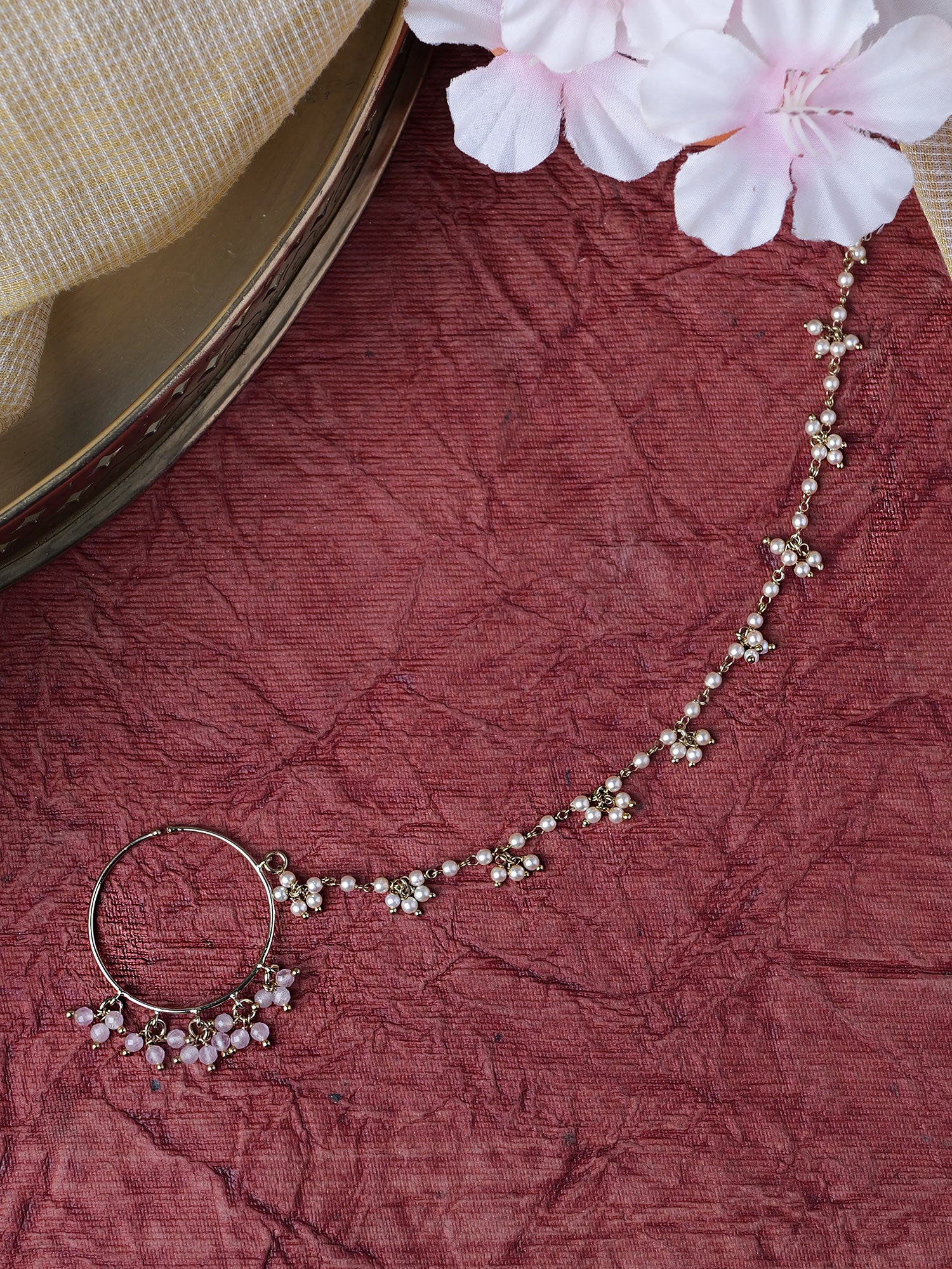 1.25" Cluster Bead Bridal Nose Ring in Light Pink