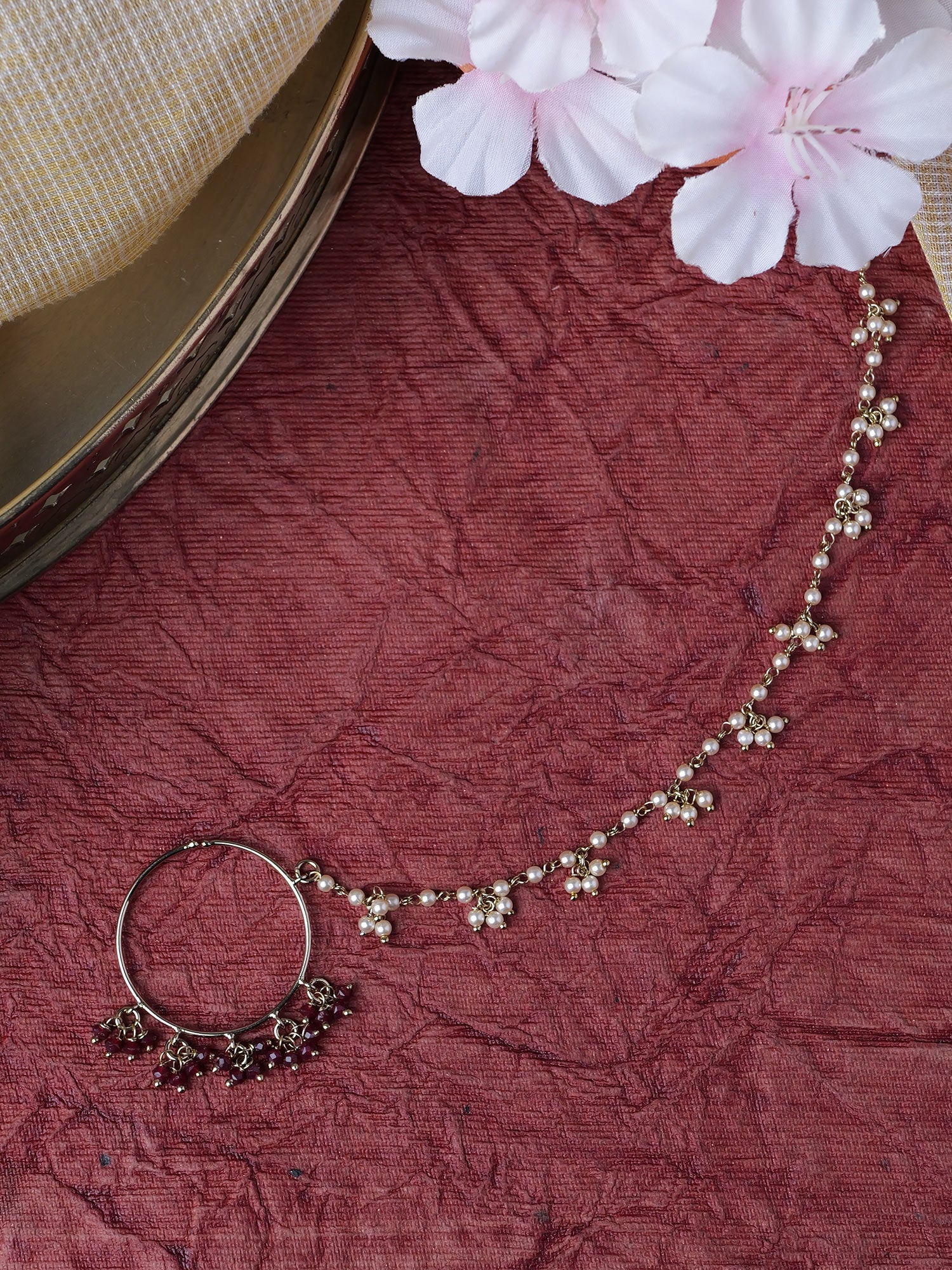 1.25" Cluster Bead Bridal Nose Ring in Maroon