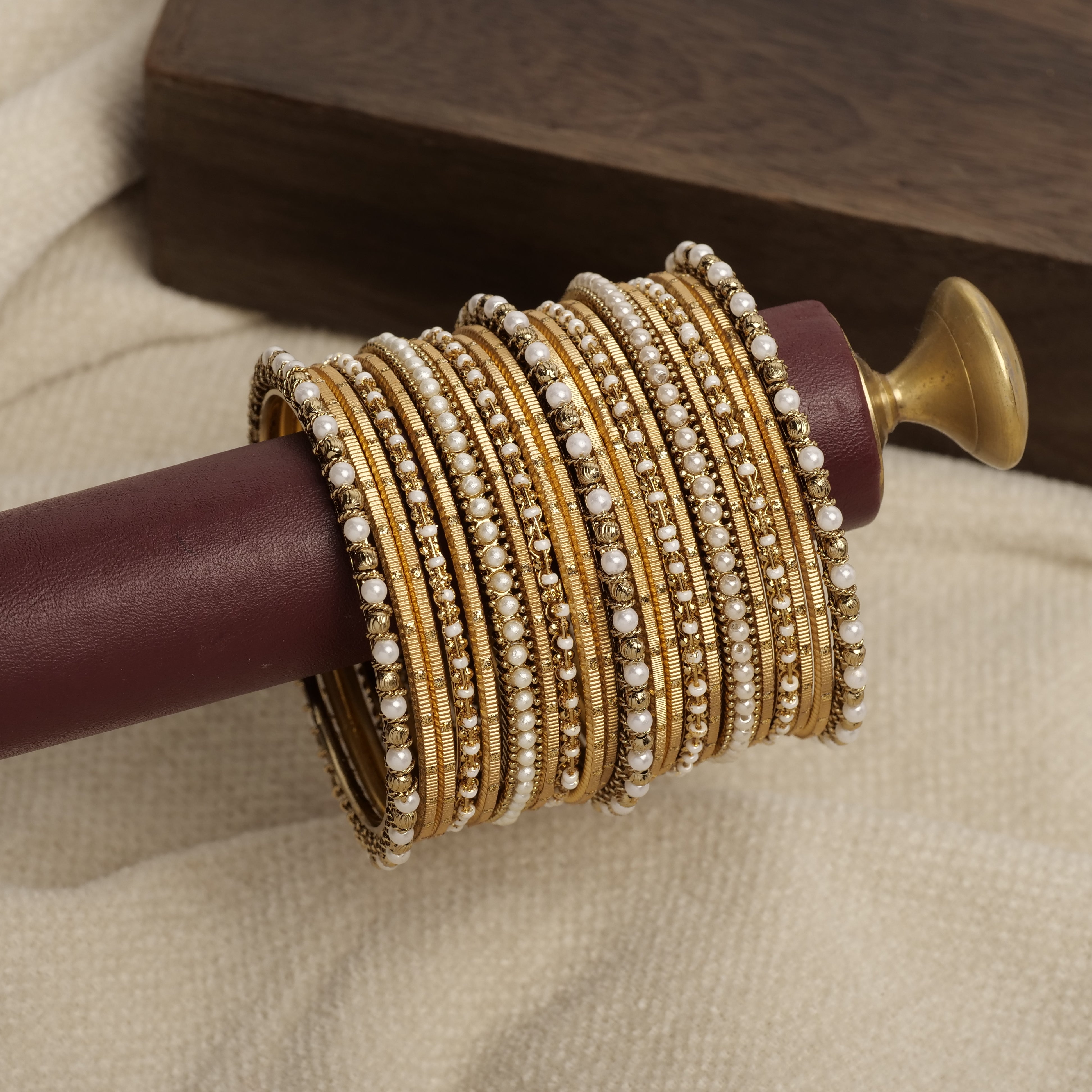 Pearl and Antique Gold Bangle Set