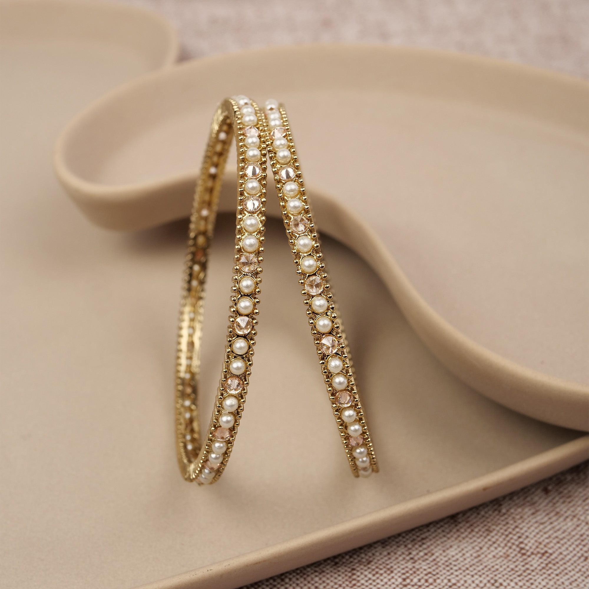 Aahna Antique Gold Bangles in Pearl