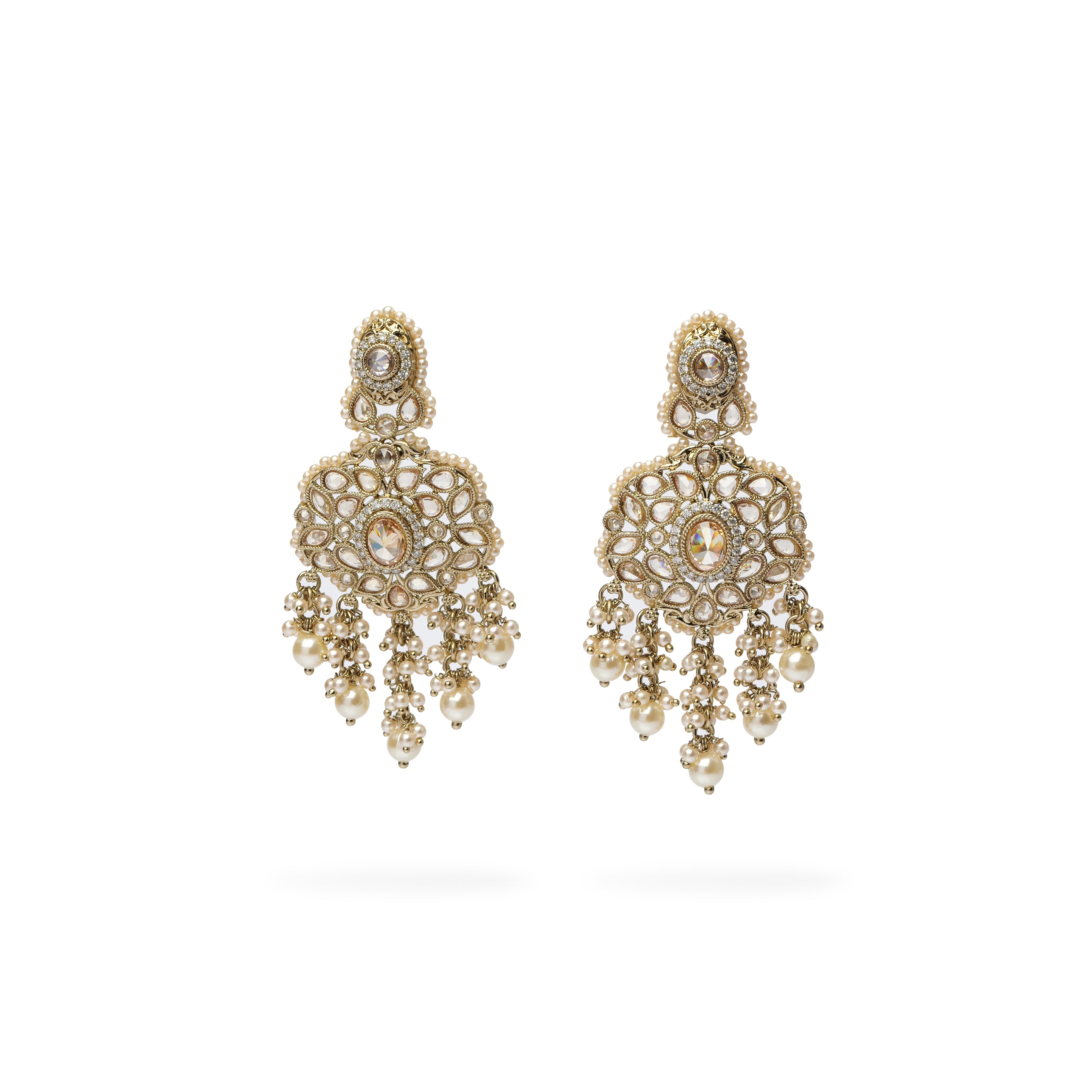 Aalia Waterfall Earrings in Pearl and Antique Gold