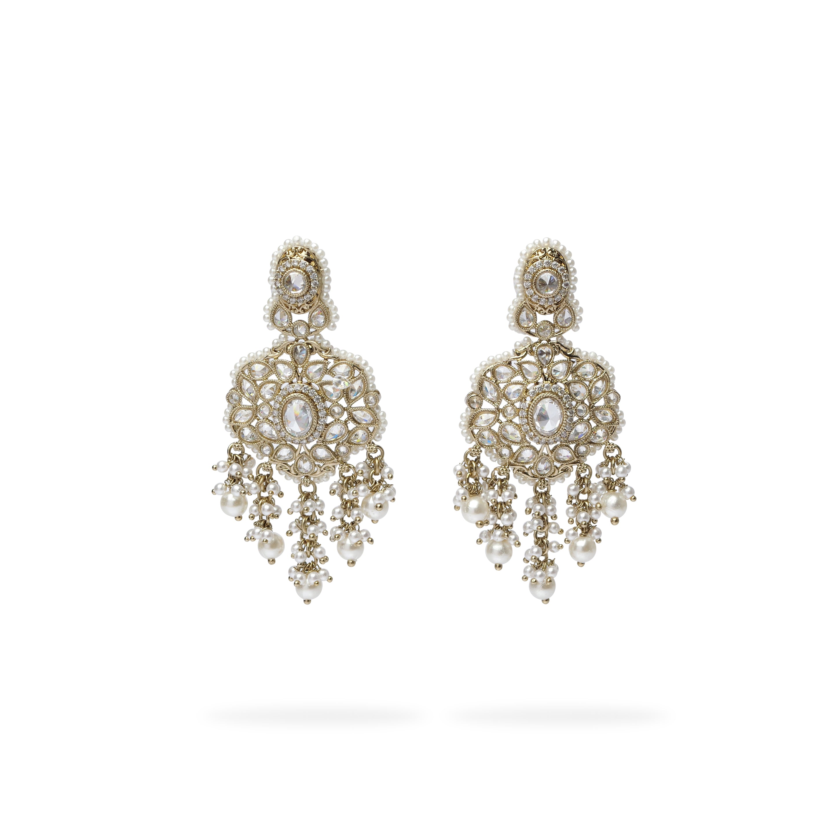 Aalia Waterfall Earrings in Pearl and White