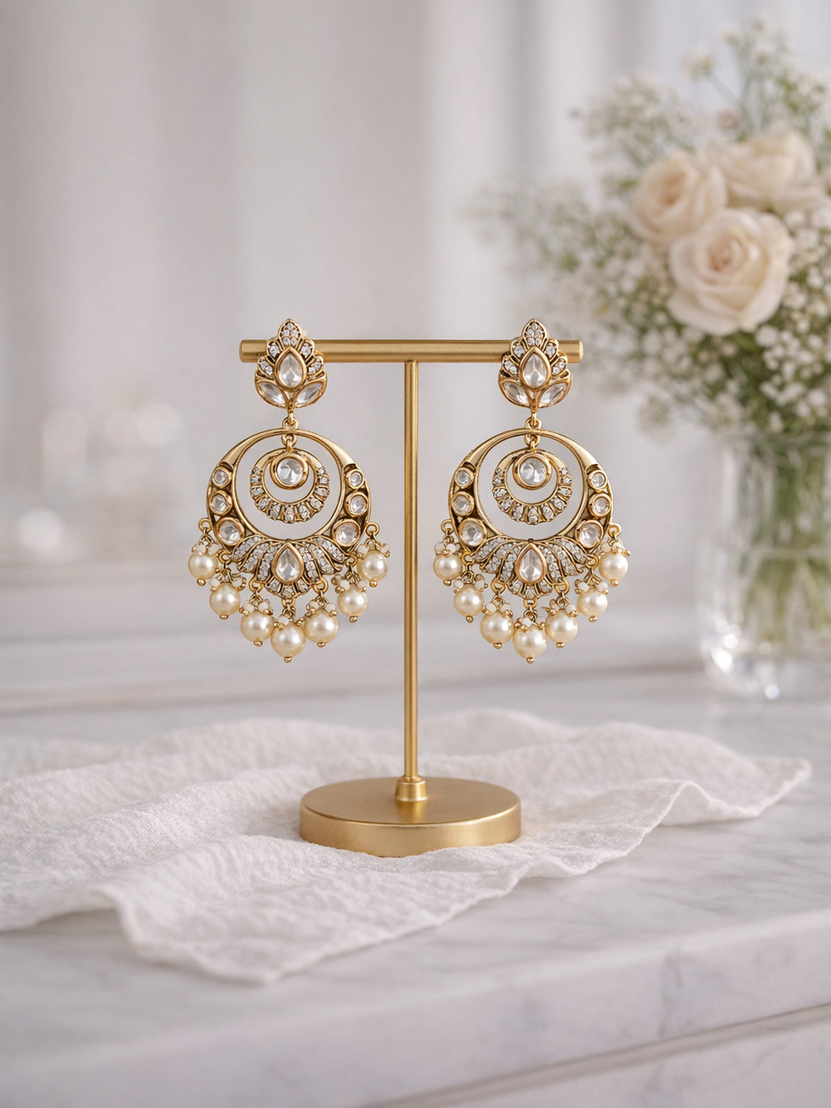 Aarna Chandbali Earrings in White 
