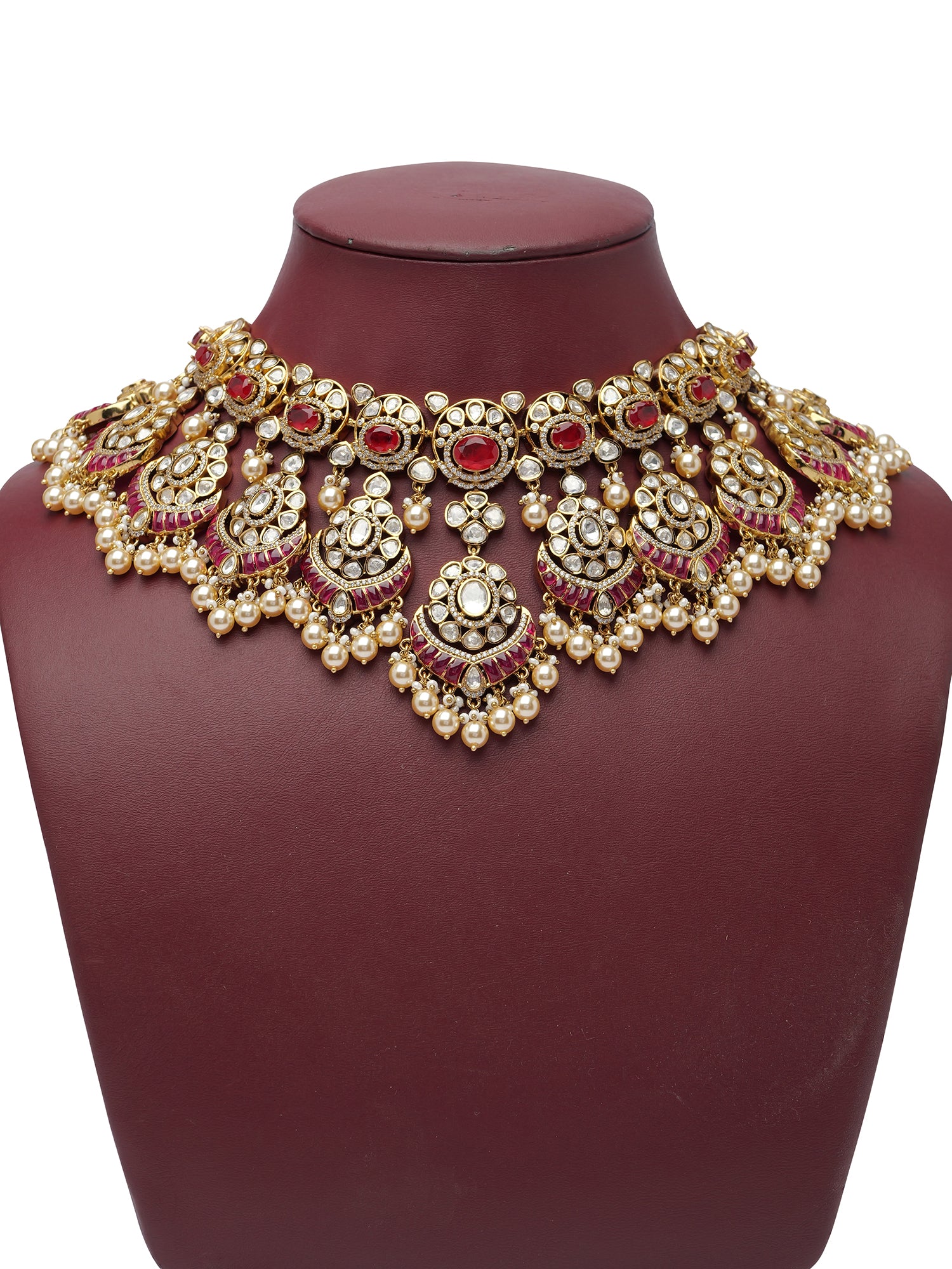 Aarshini Kundan Bridal Necklace Set in Ruby