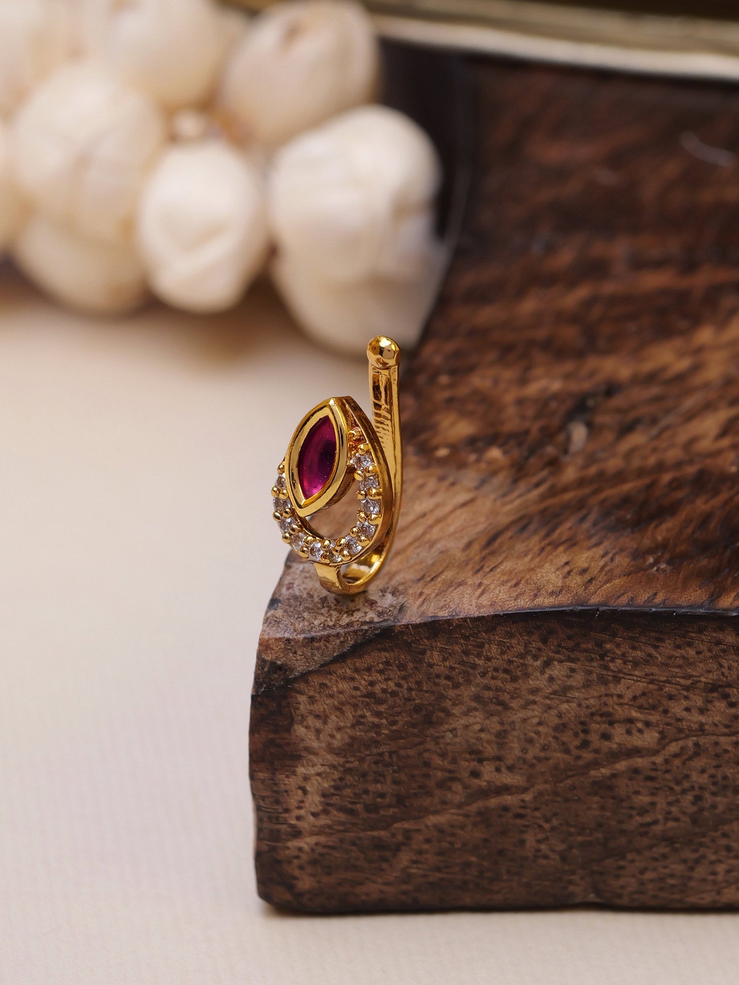 Aashni Slip On Kundan Nose Pin in Ruby