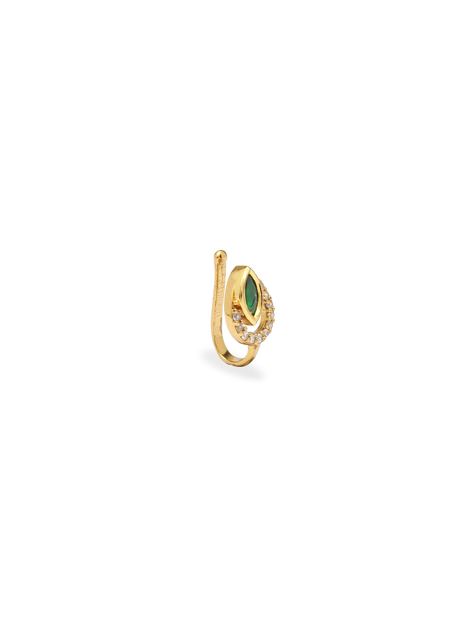 Aashni Slip On Kundan Nose Pin in Green