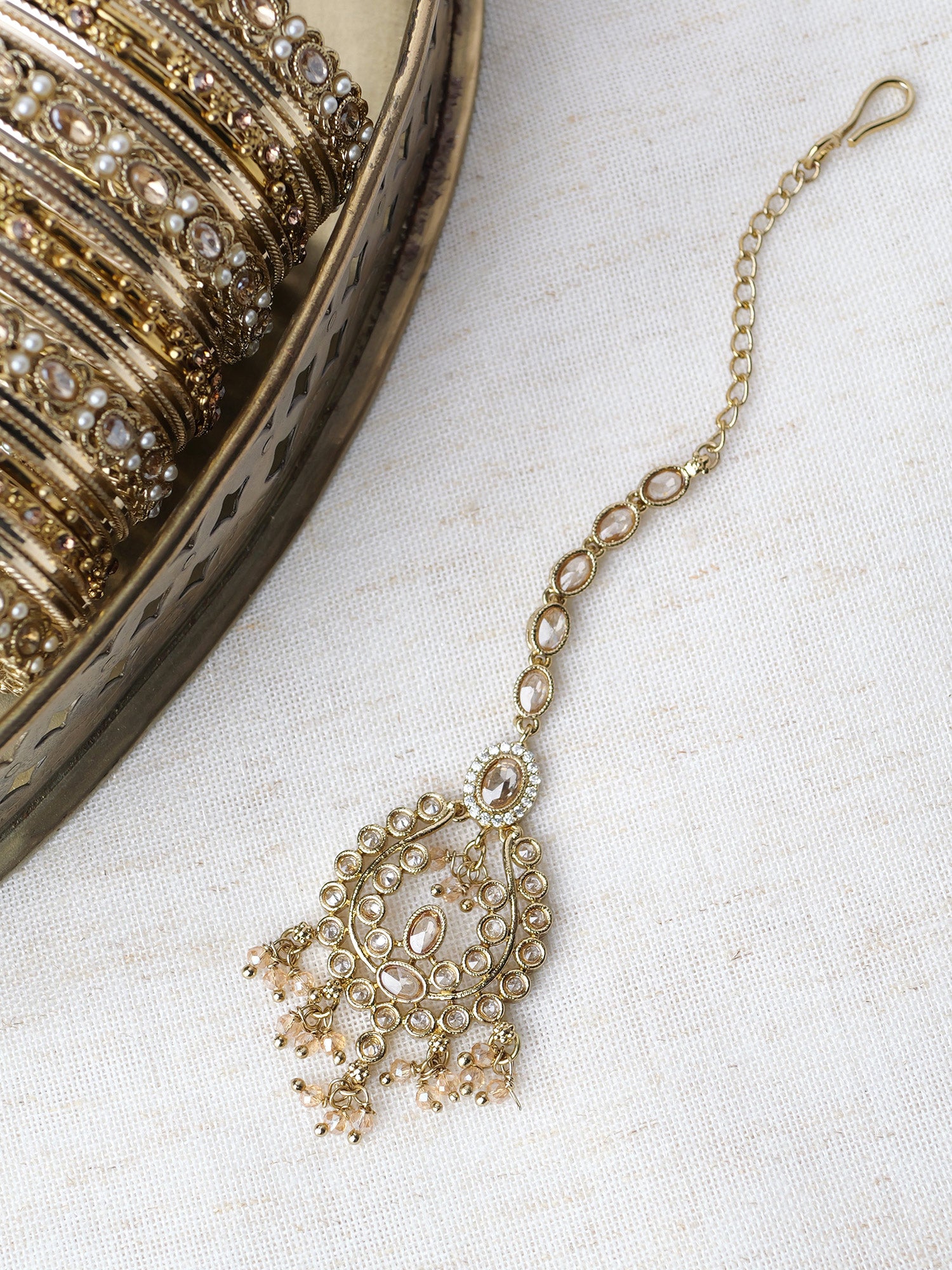 Adira Maang Tikka in Gold Crystal Bead