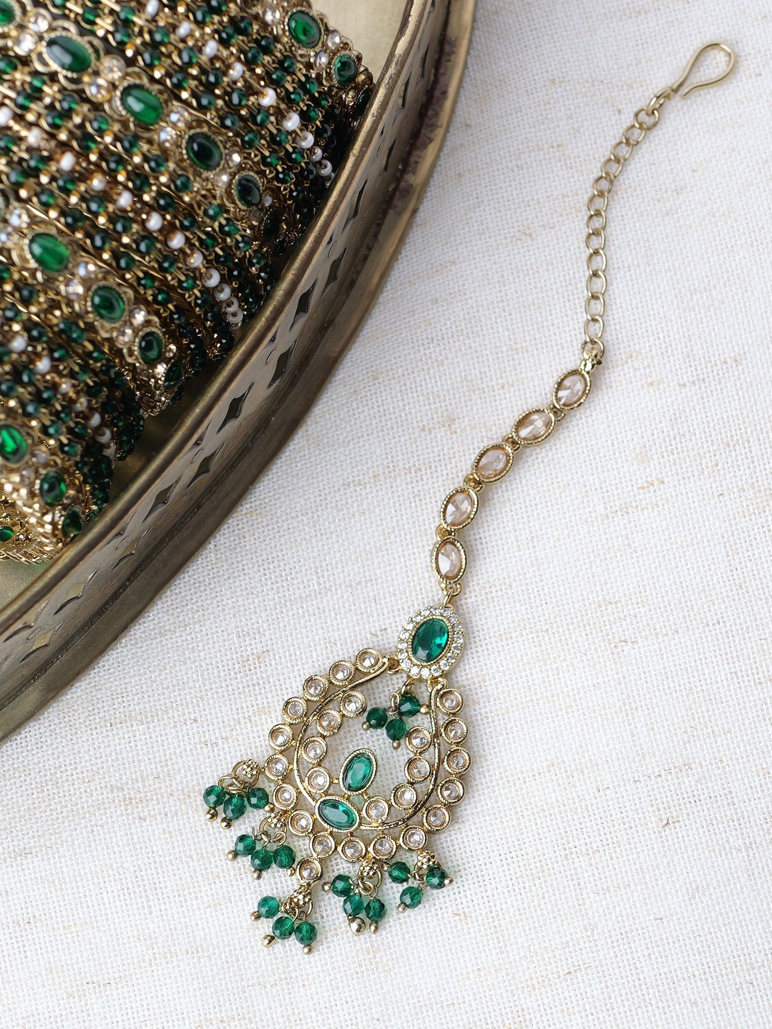 Adira Maang Tikka in Green