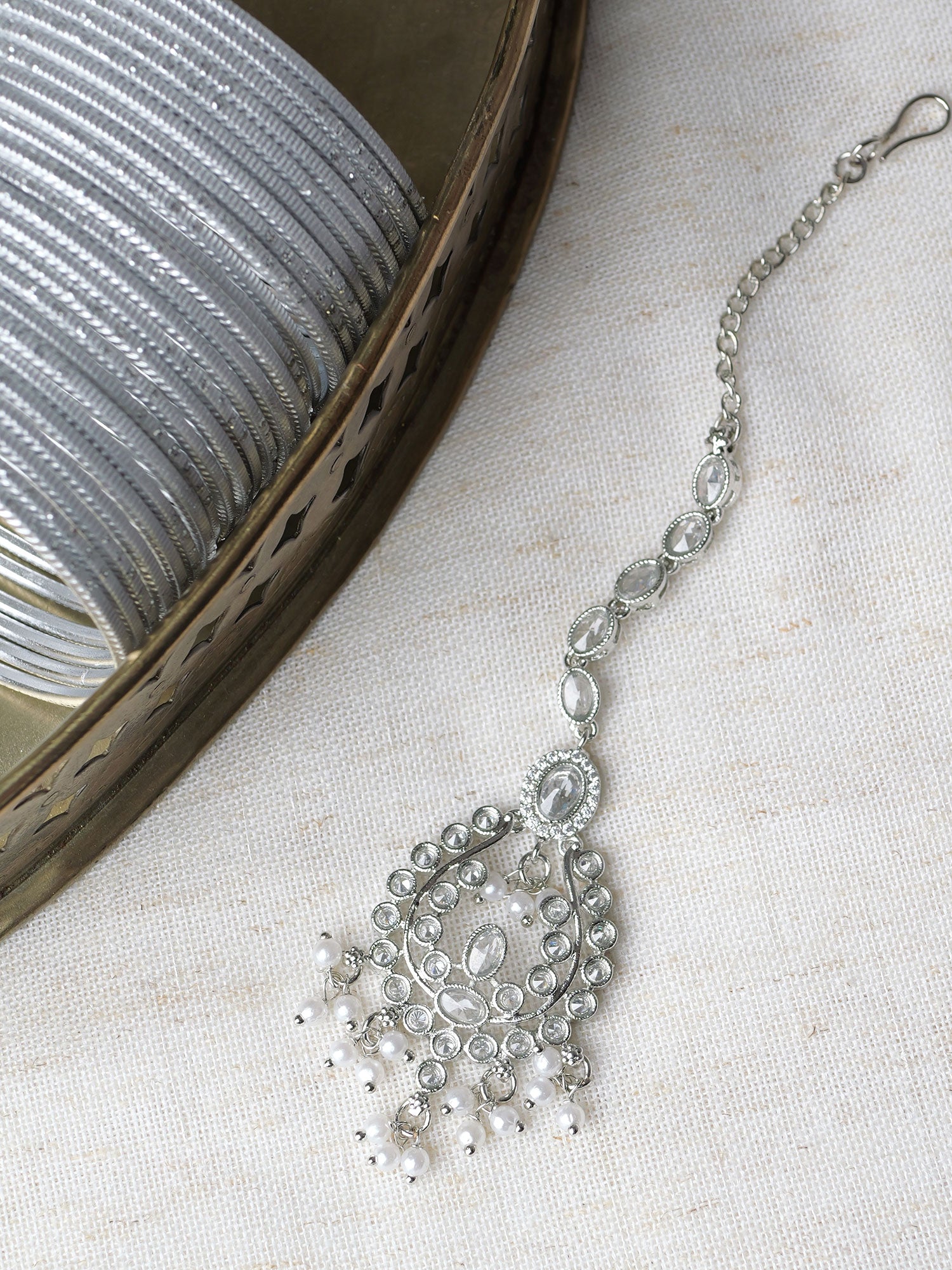 Adira Maang Tikka in Rhodium