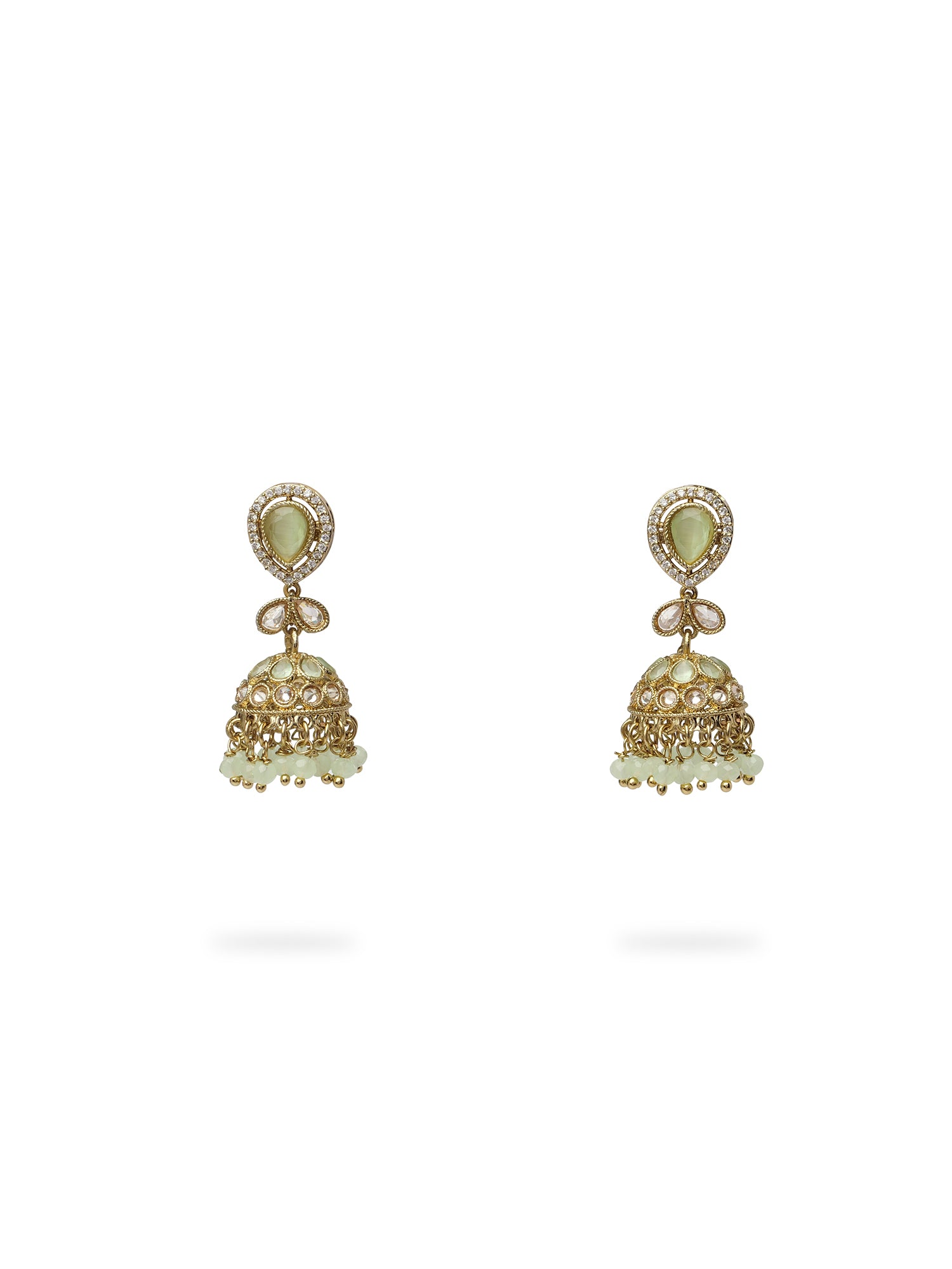 Aditi Jhumka Earrings in Mint and Antique Gold