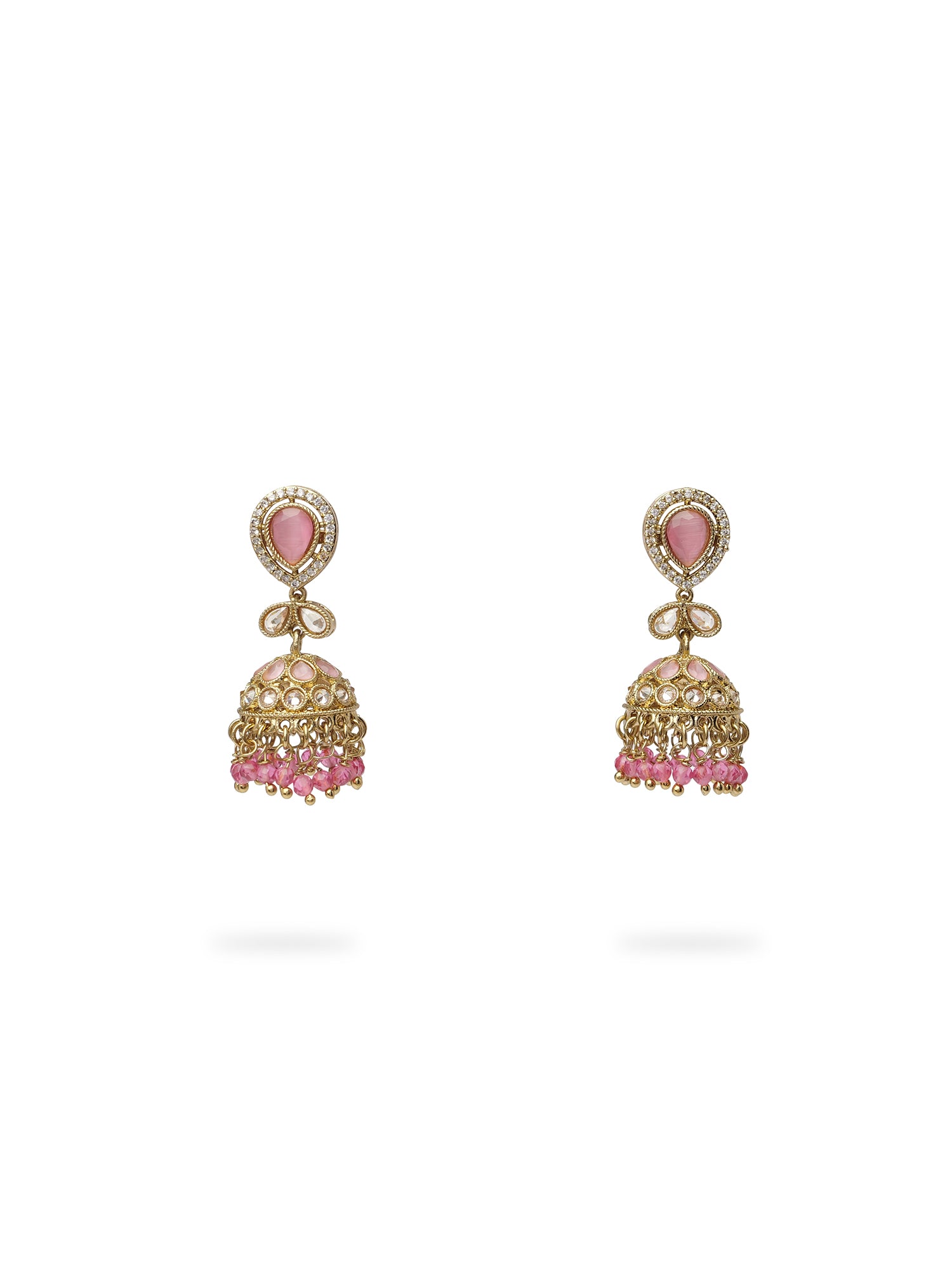 Aditi Jhumka Earrings in Pink and Antique Gold