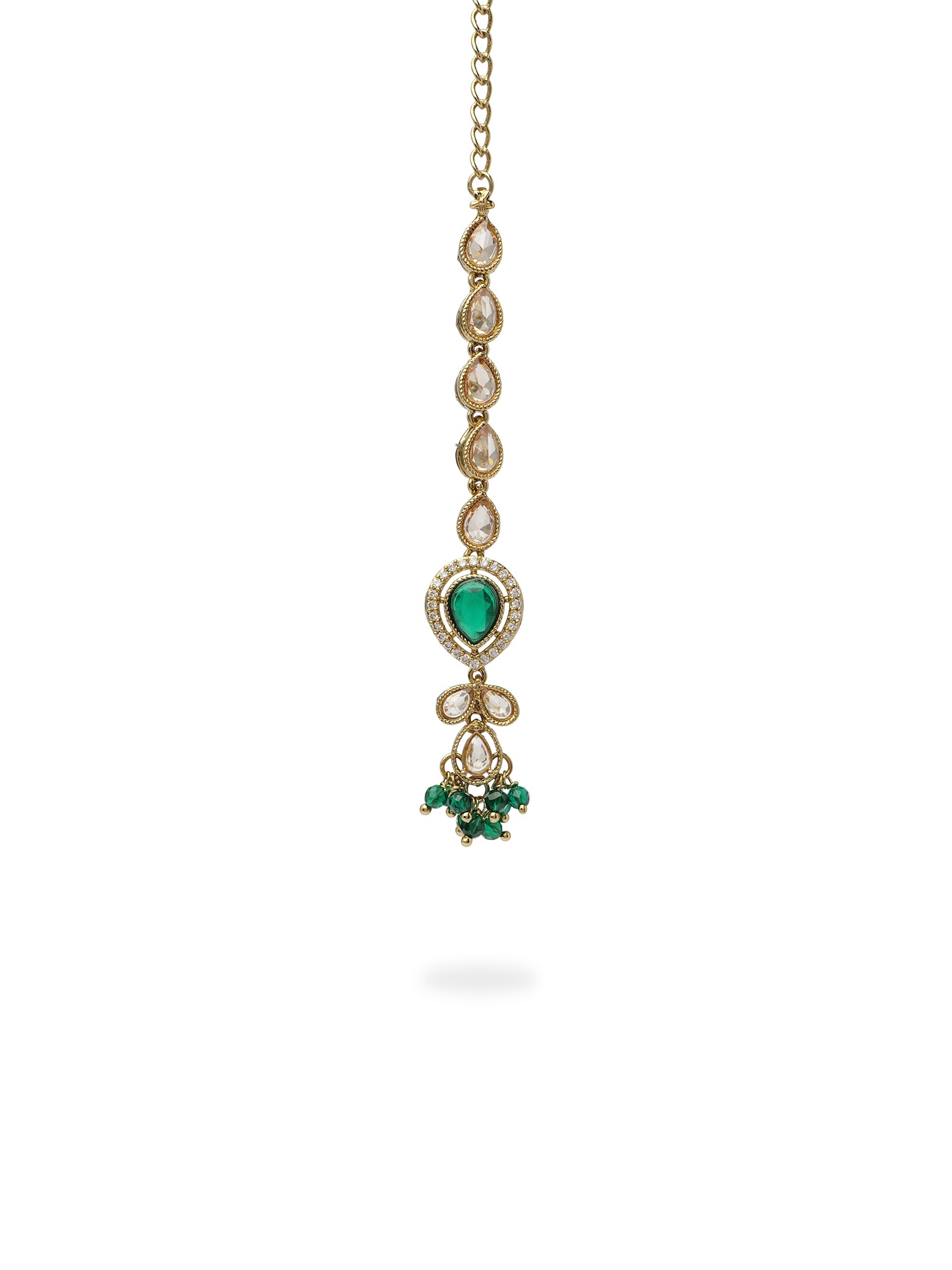 Aditi Maang Tikka in Green and Antique Gold