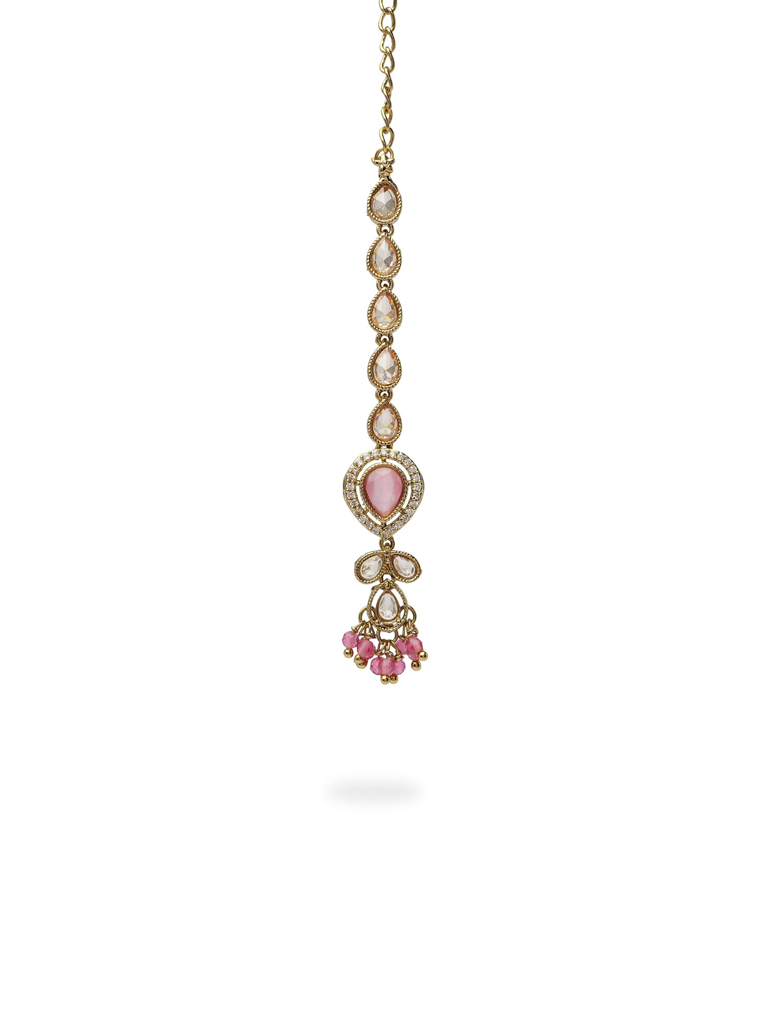 Aditi Maang Tikka in Pink and Antique Gold