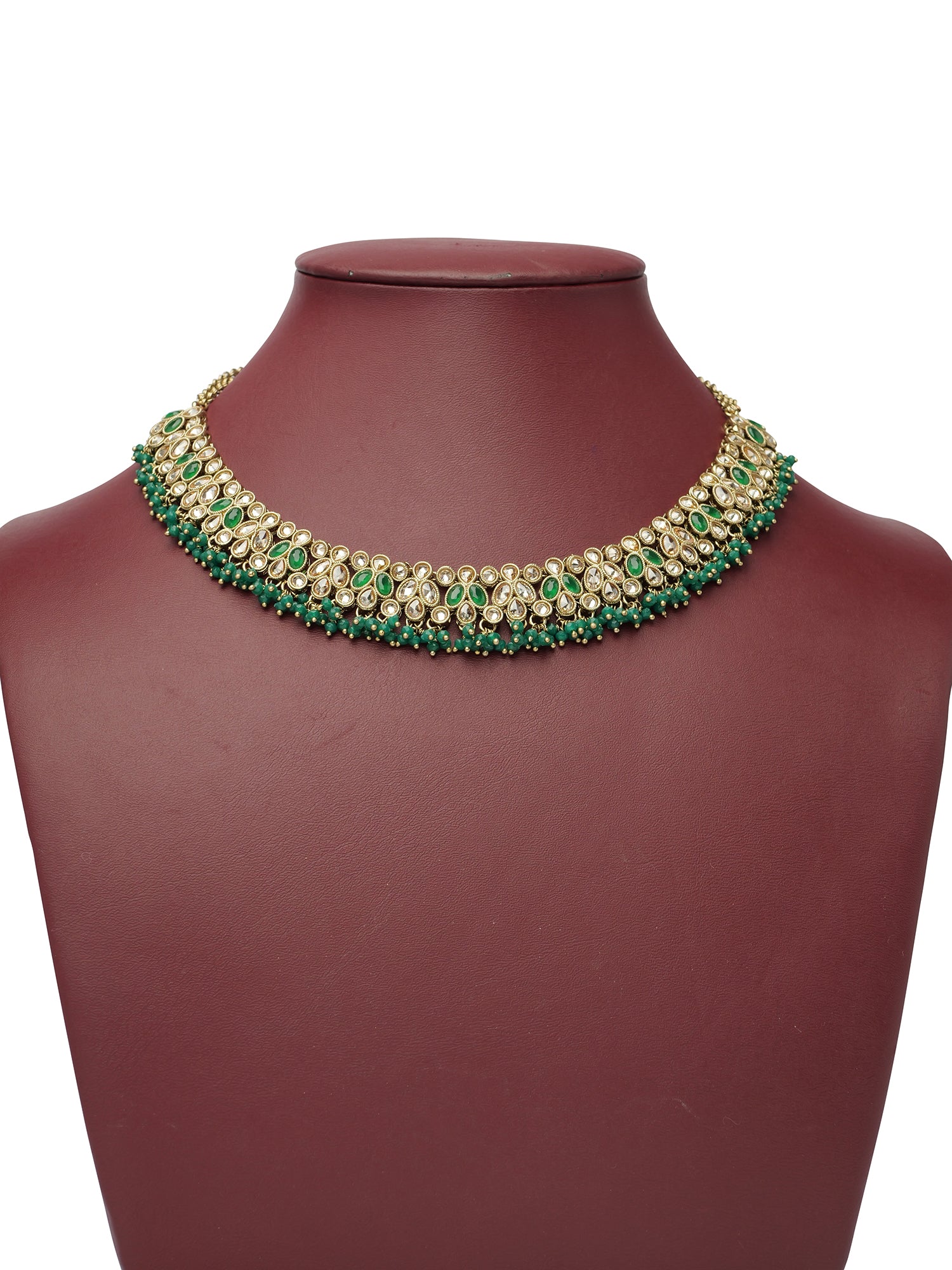 Afreen Necklace Set in Green and Antique Gold