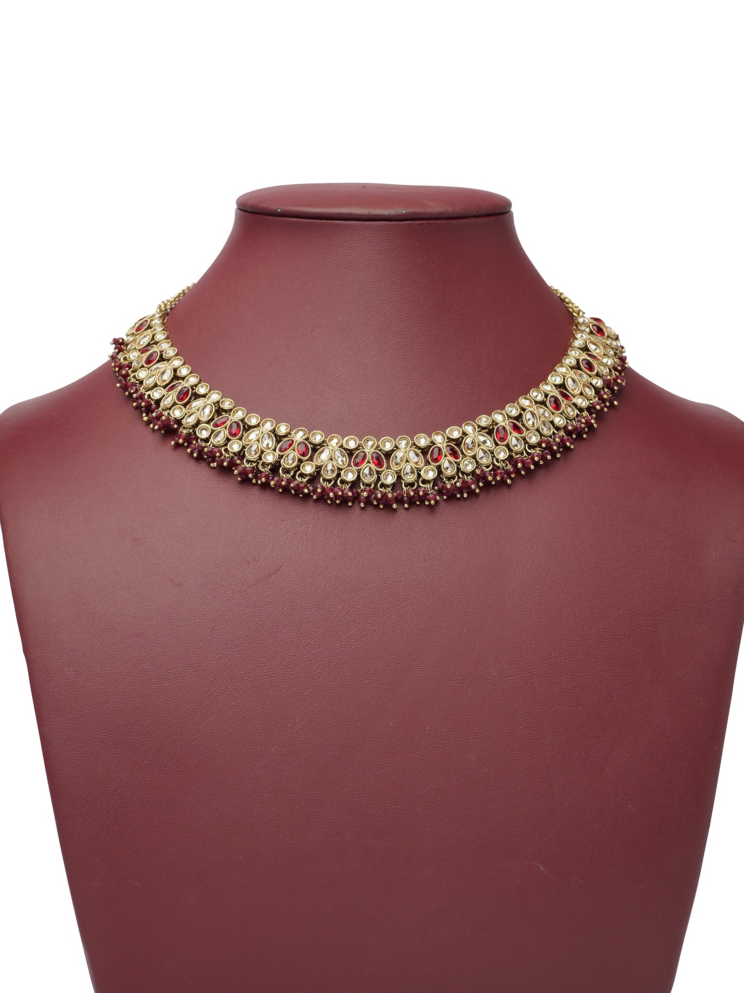 Afreen Necklace Set in Maroon and Antique Gold