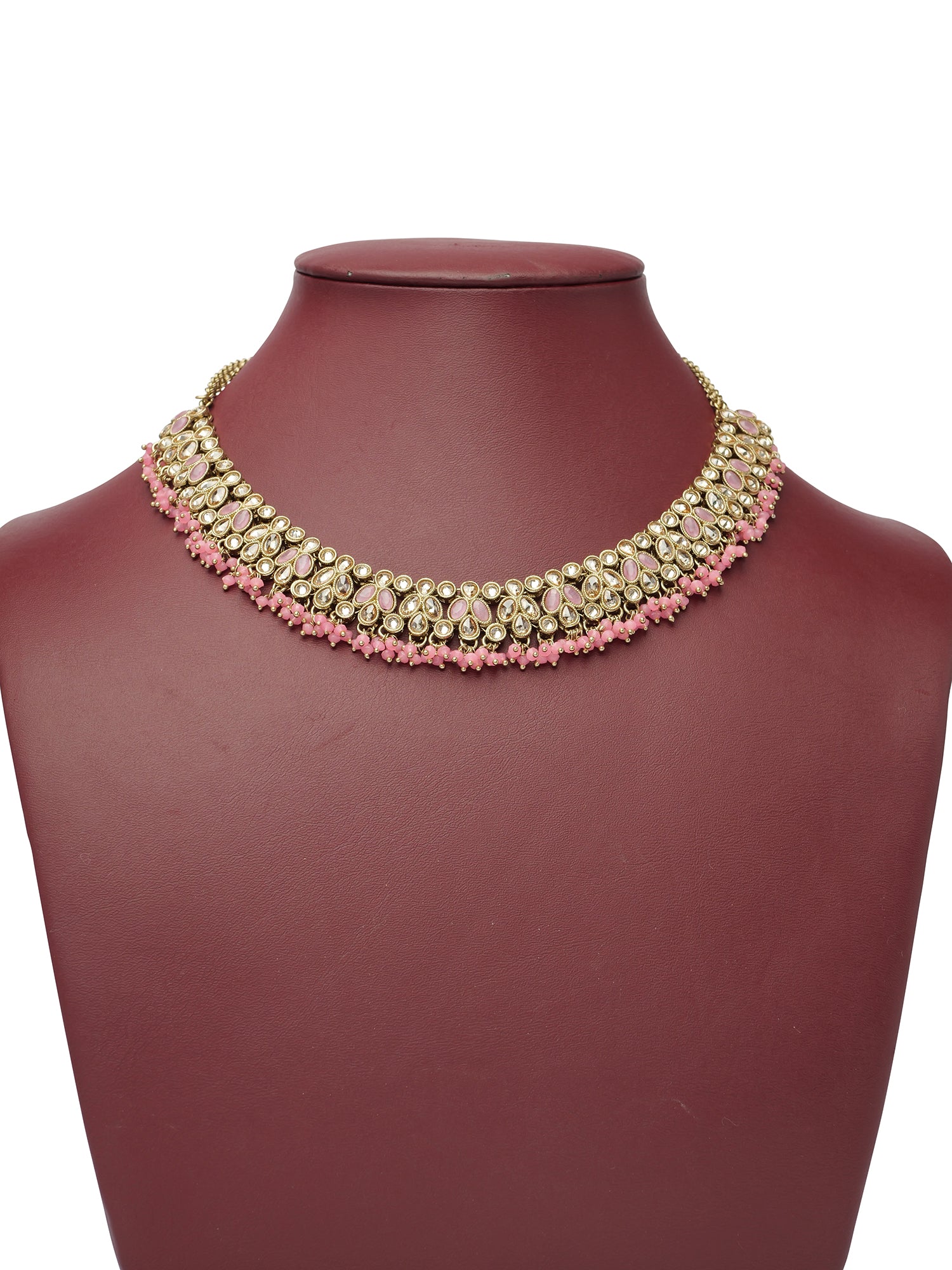 Afreen Necklace Set in Pink and Antique Gold
