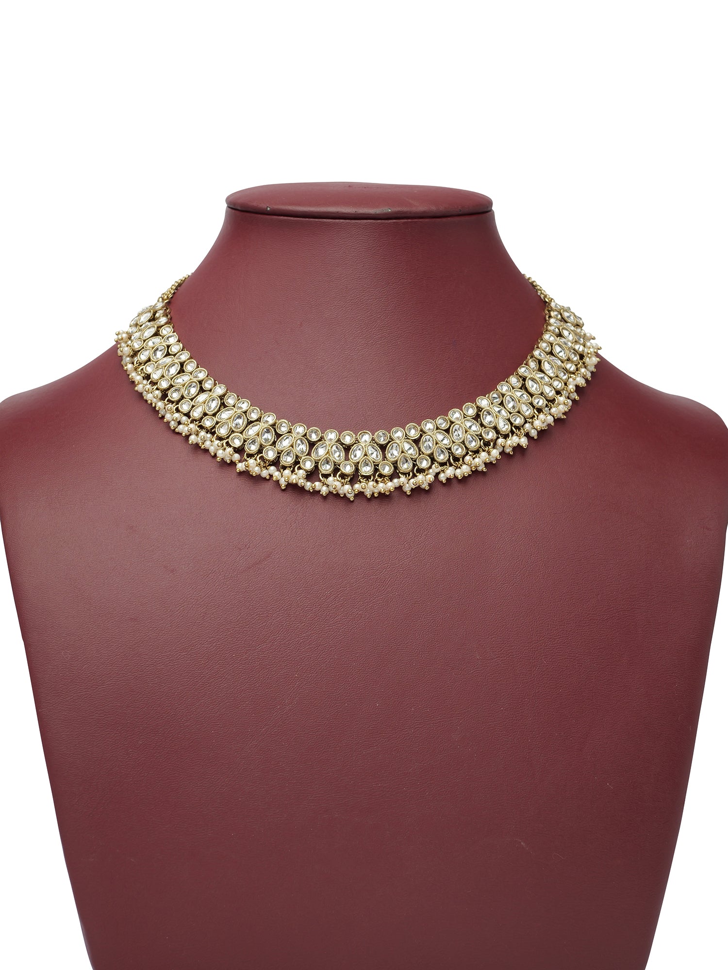 Afreen Necklace Set in White and Antique Gold
