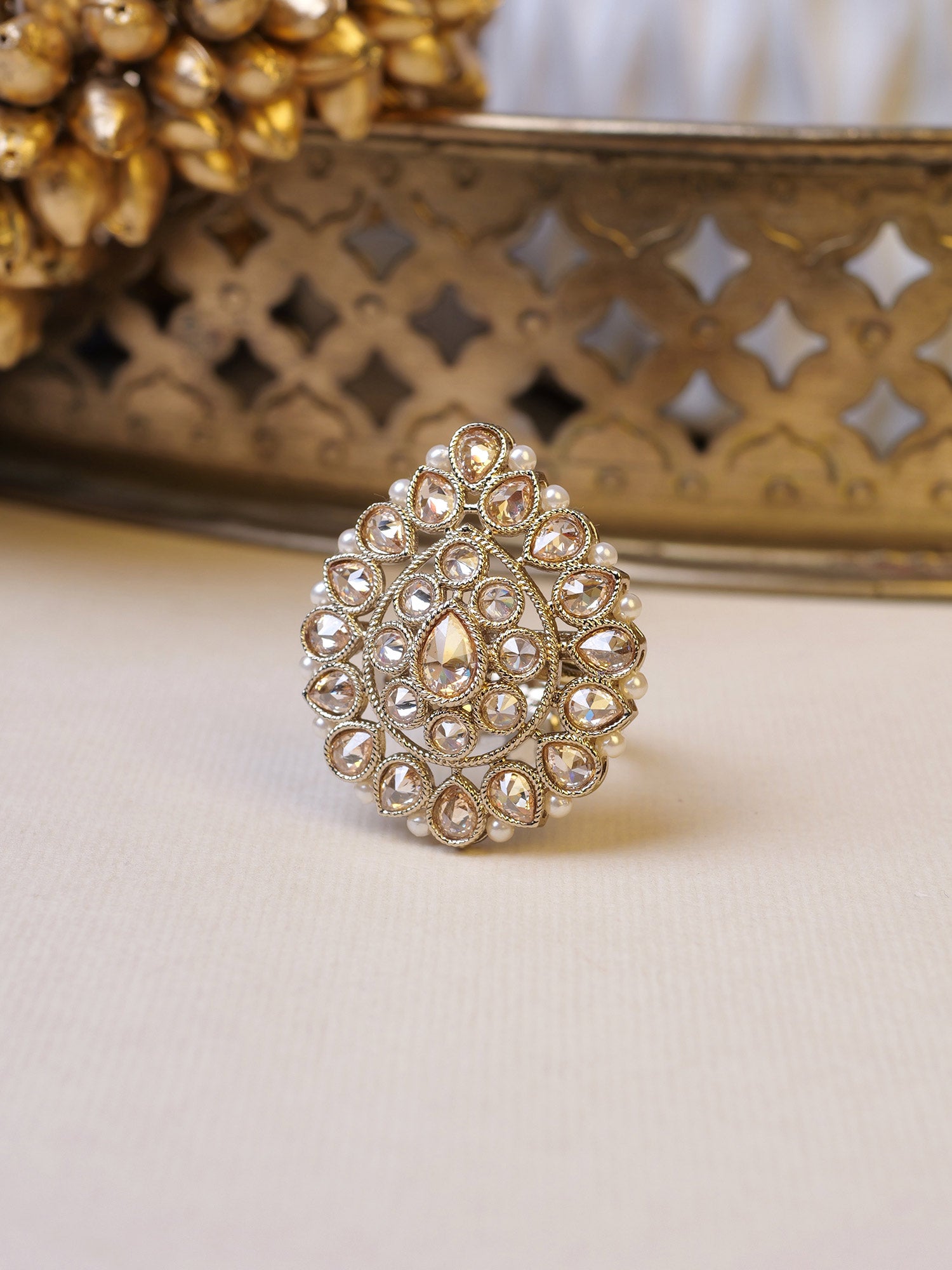 Afsana Pearl Edge Ring in Champagne