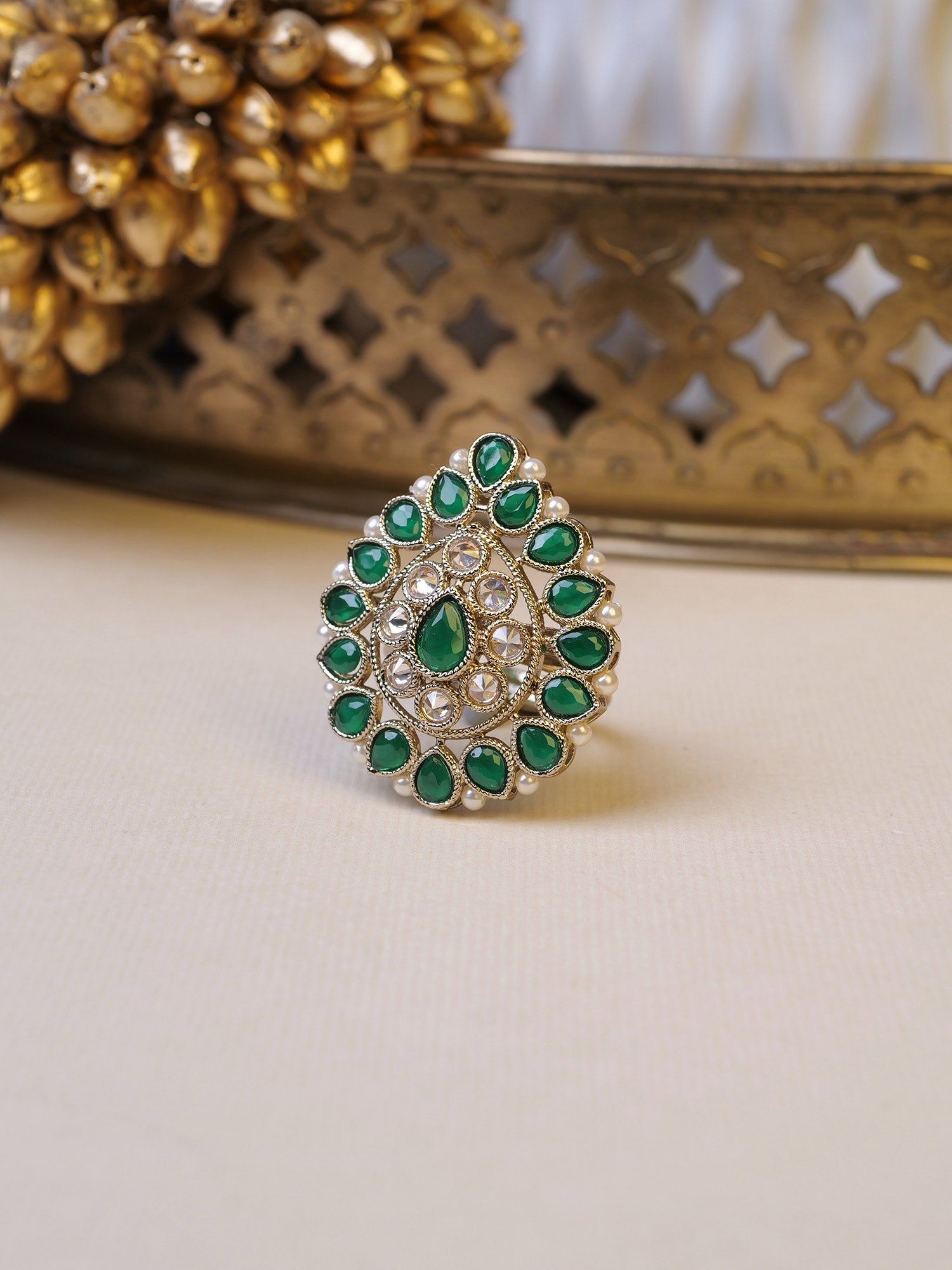 Afsana Pearl Edge Ring in Green