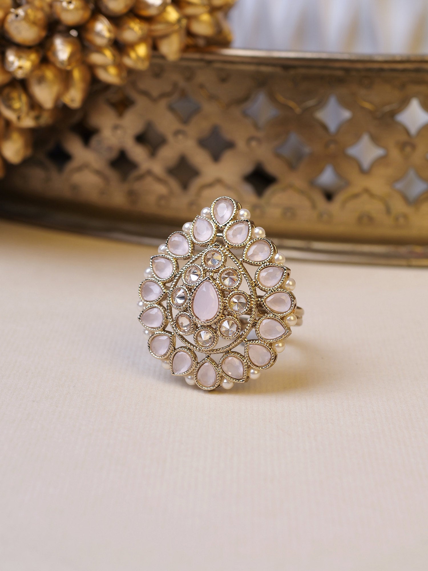 Afsana Pearl Edge Ring in Light Pink
