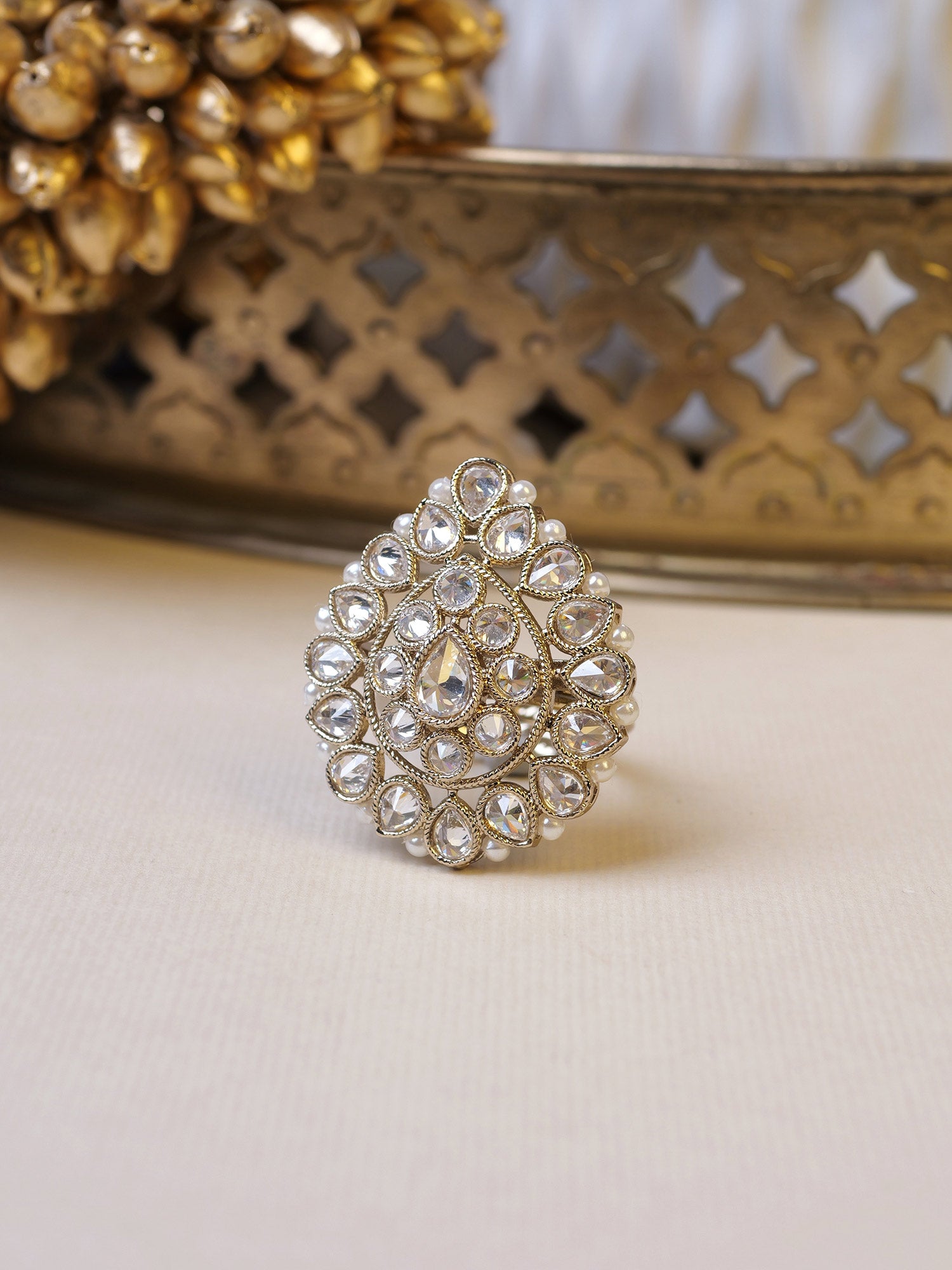 Afsana Pearl Edge Ring in White