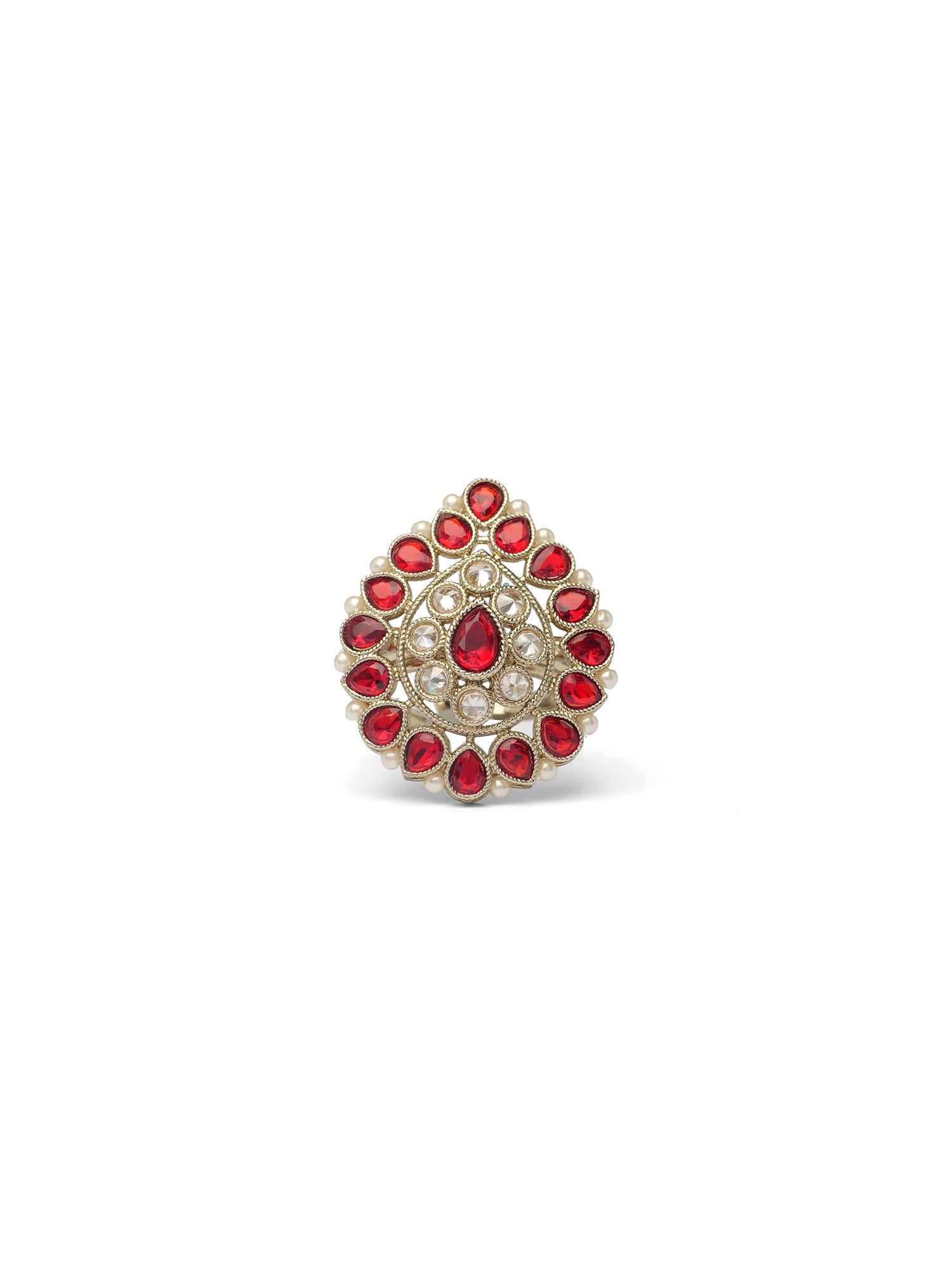 Afsana Pearl Edge Ring in Maroon