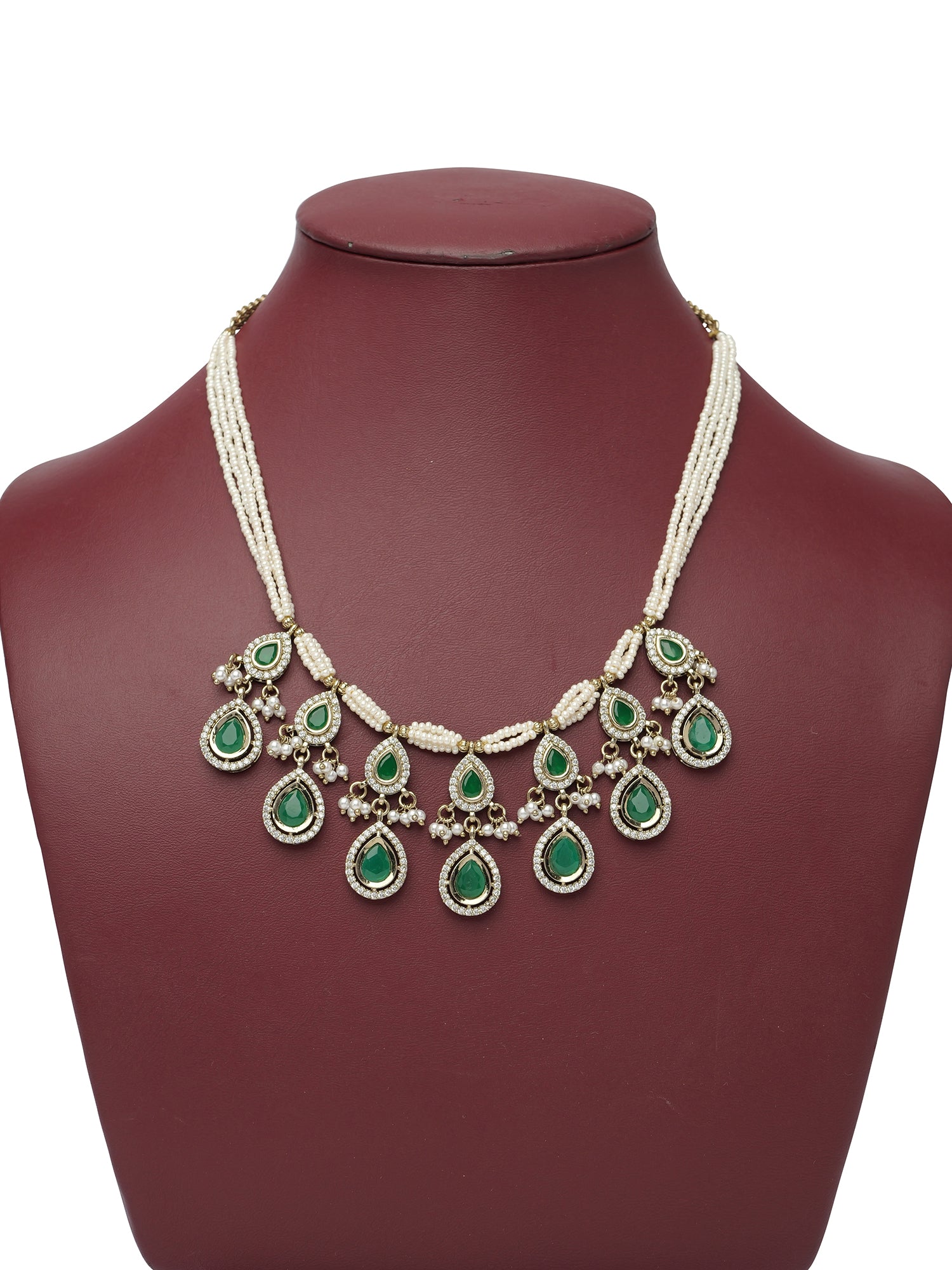Akshara Kundan Necklace Set in Green