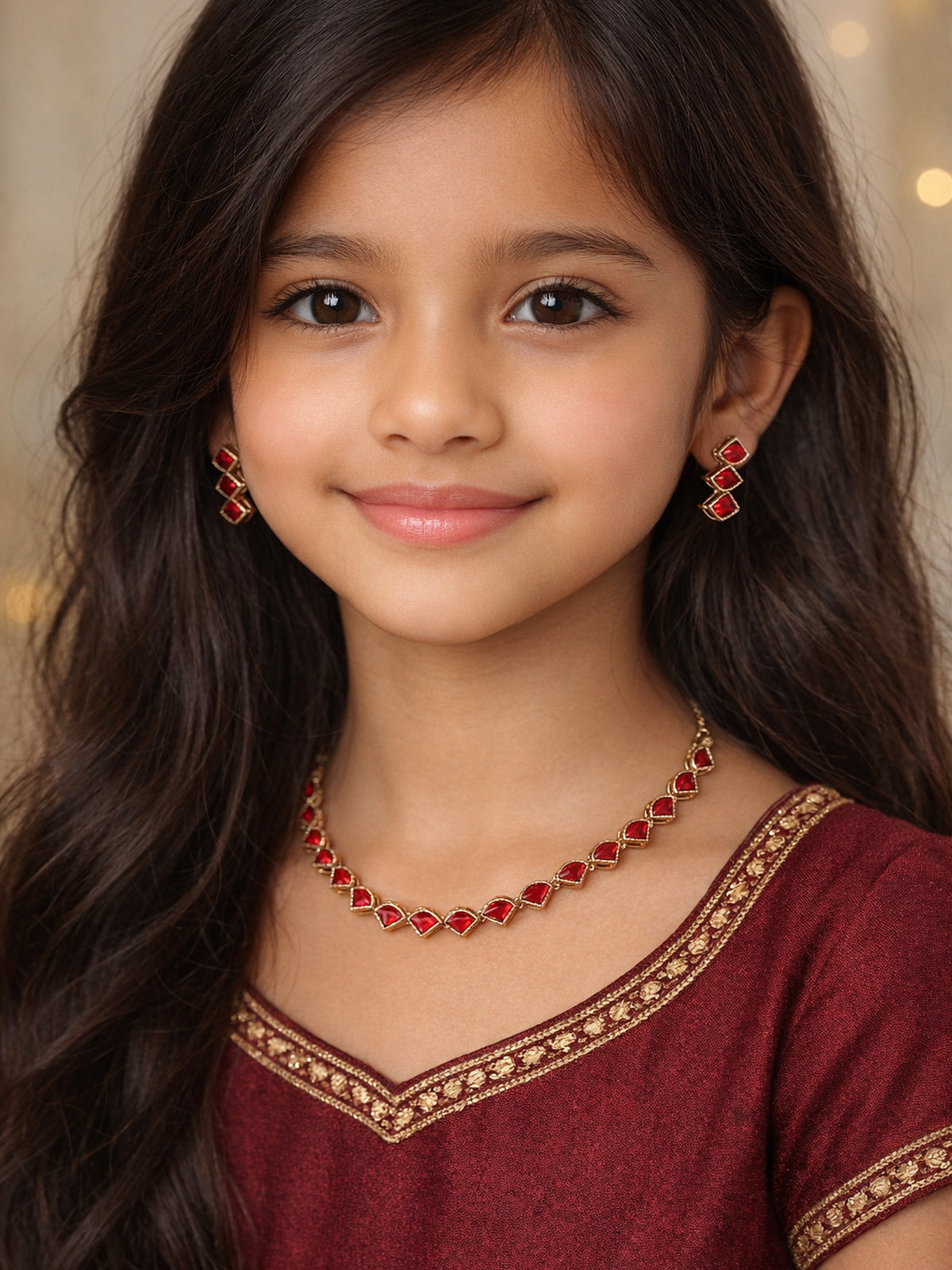 Aleena Simple Neclace Set in Maroon